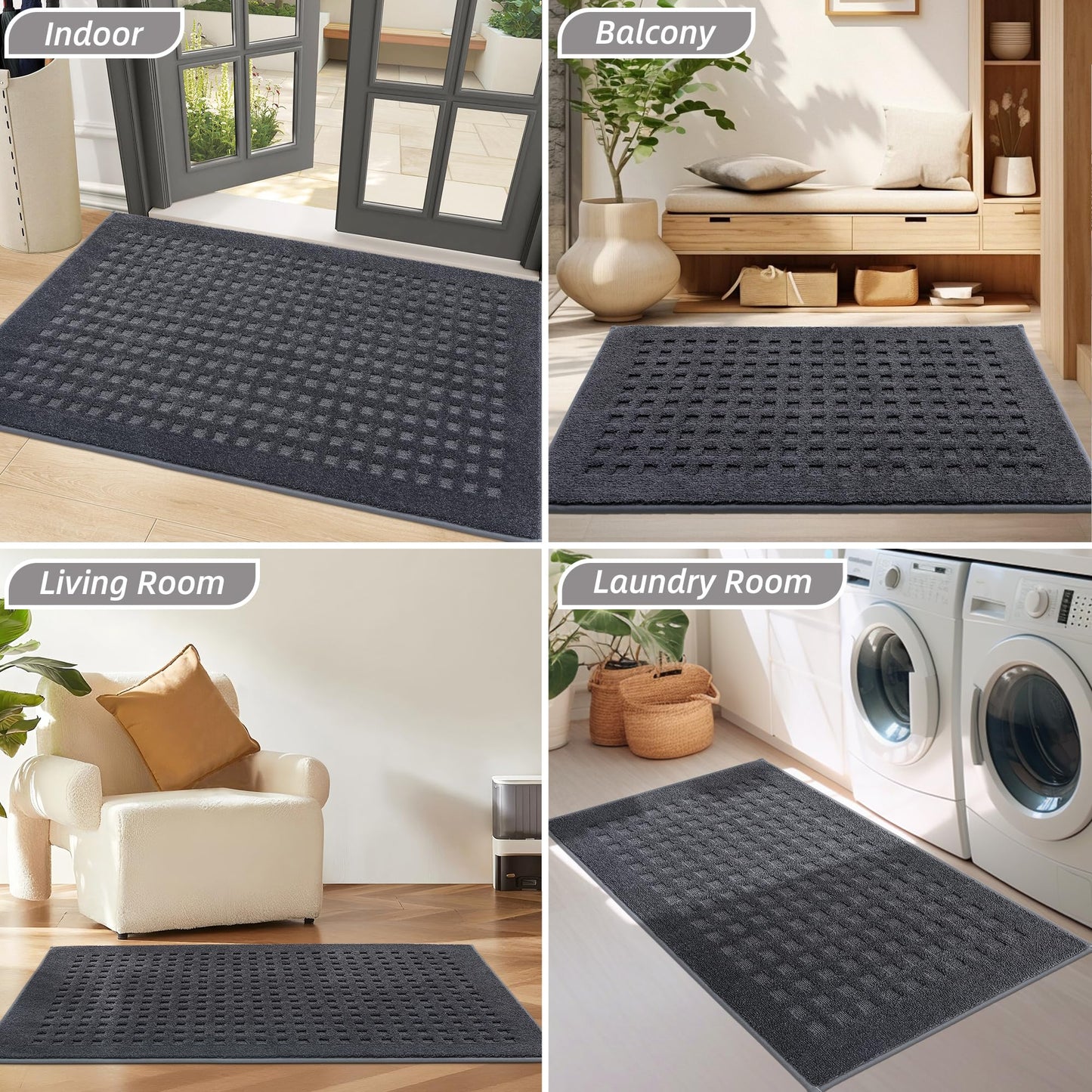 BEQHAUSE Dirt Trapper Door Mats 32"x48", Non-Slip Waffle Doormat Indoor Entrance Low-Profile, Dirt Resist and Absorbent Entryway Rugs Washable Inside Welcome Floor Mat for Front Back Door, Dark Grey