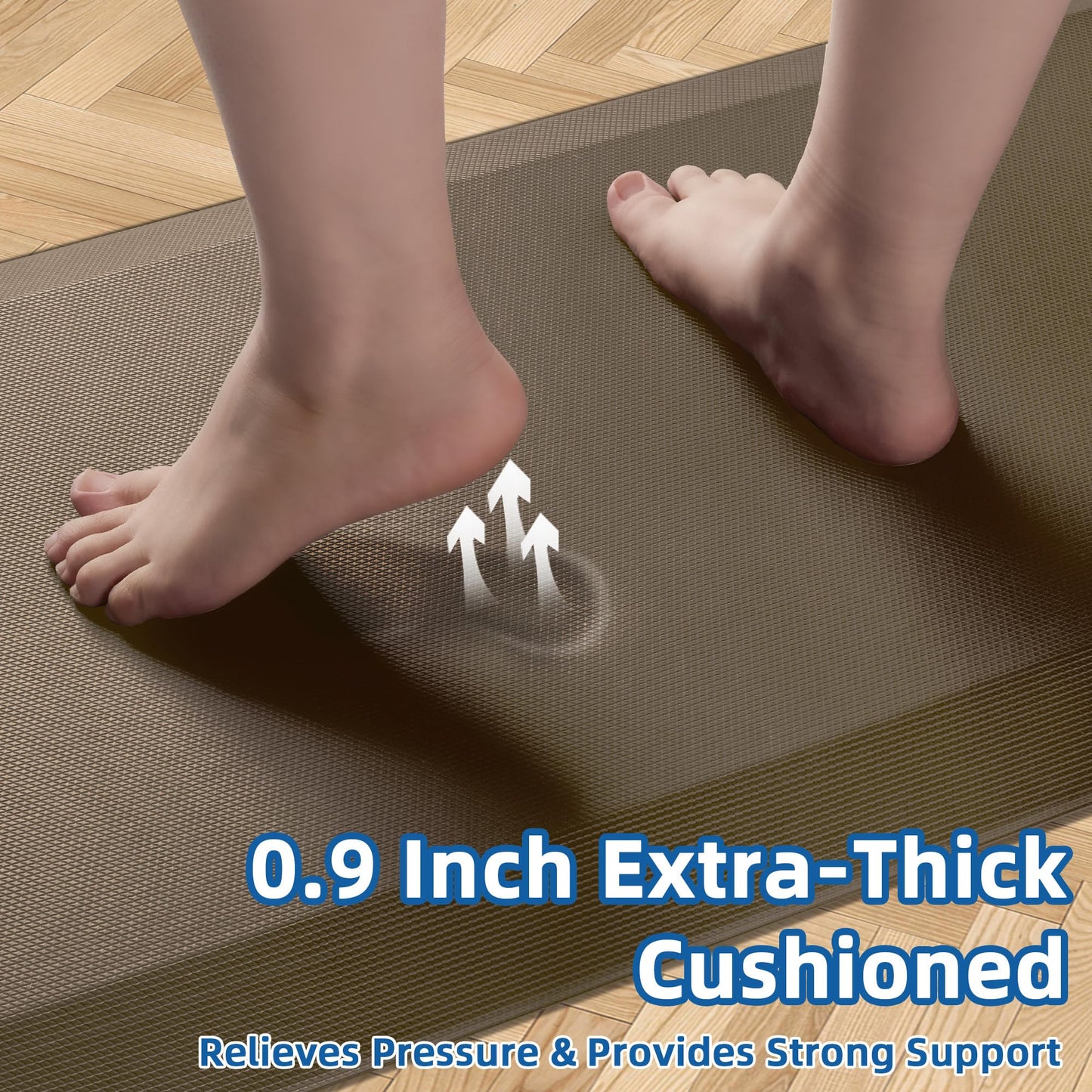 Anti Fatigue Kitchen Mats for Floor, Brown 9/10 Extra Thick Cushioned Standing Desk Mat, Comfort Memory Foam Ergonomic Kitchen Rugs and Mats Non-Slip Waterproof for Office, Kitchen, Sink, 20" x 39"