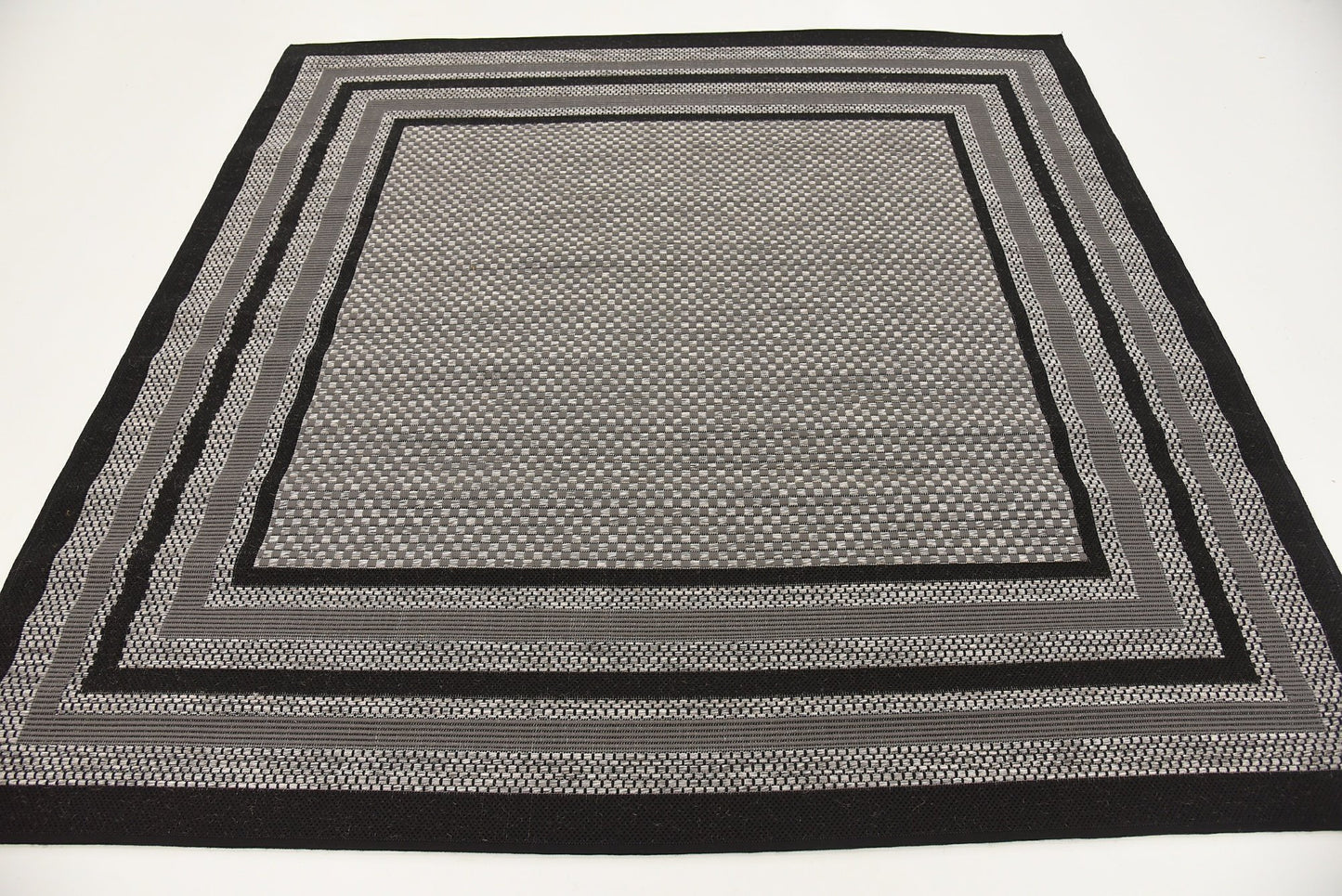 Unique Loom Outdoor Border Collection Area Rug - Multi Border (6' Square, Gray/ Black)