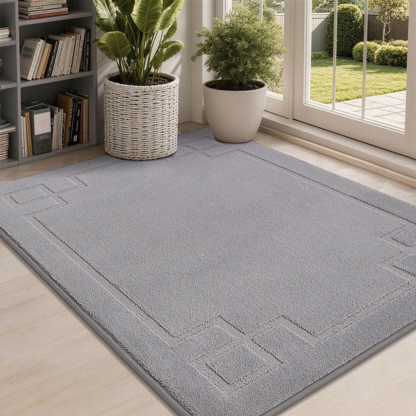 BEQHAUSE Door Mat 32" x 48", Non-Slip Door Mats Indoor Entryway Rugs Washable Low-Profile Absorbent and Dirt Trapper Floor Mats, Dog Door Mat for Front Back Door, Mud Wet Shoes & Paws, Light Grey
