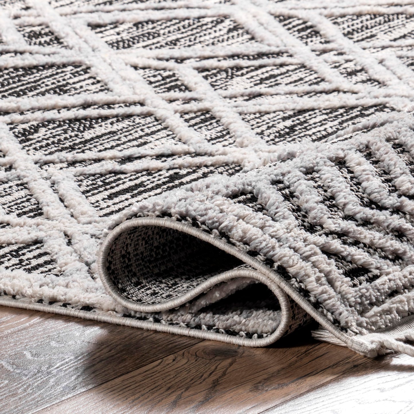 nuLOOM 8x11 Ansley Moroccan Tassel Area Rug, Grey, High-Low Textured Bohemian Design, Plush High Pile, Stain Resistant, For Bedroom, Living Room, Hallway, Entryway