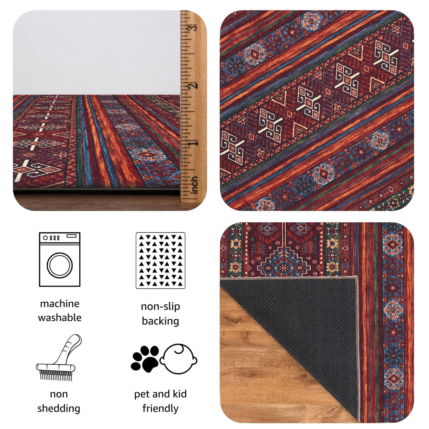 Keen Home Design 30"x84" Rug - Machine Washable Runner Rug with Non-Slip Backing, Ideal for Hallway, Entryway, Kitchen, Laundry Room - Vintage, Easy Clean, Durable, Low Pile Rug - (2'6" x 7')