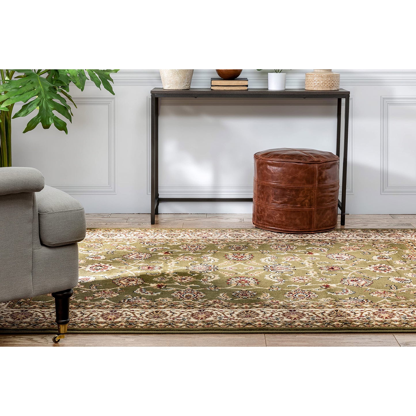 Well Woven Barclay Collection Sarouk Green 4x5 Area Rug - for Entryways, Small Bedrooms, Living Rooms