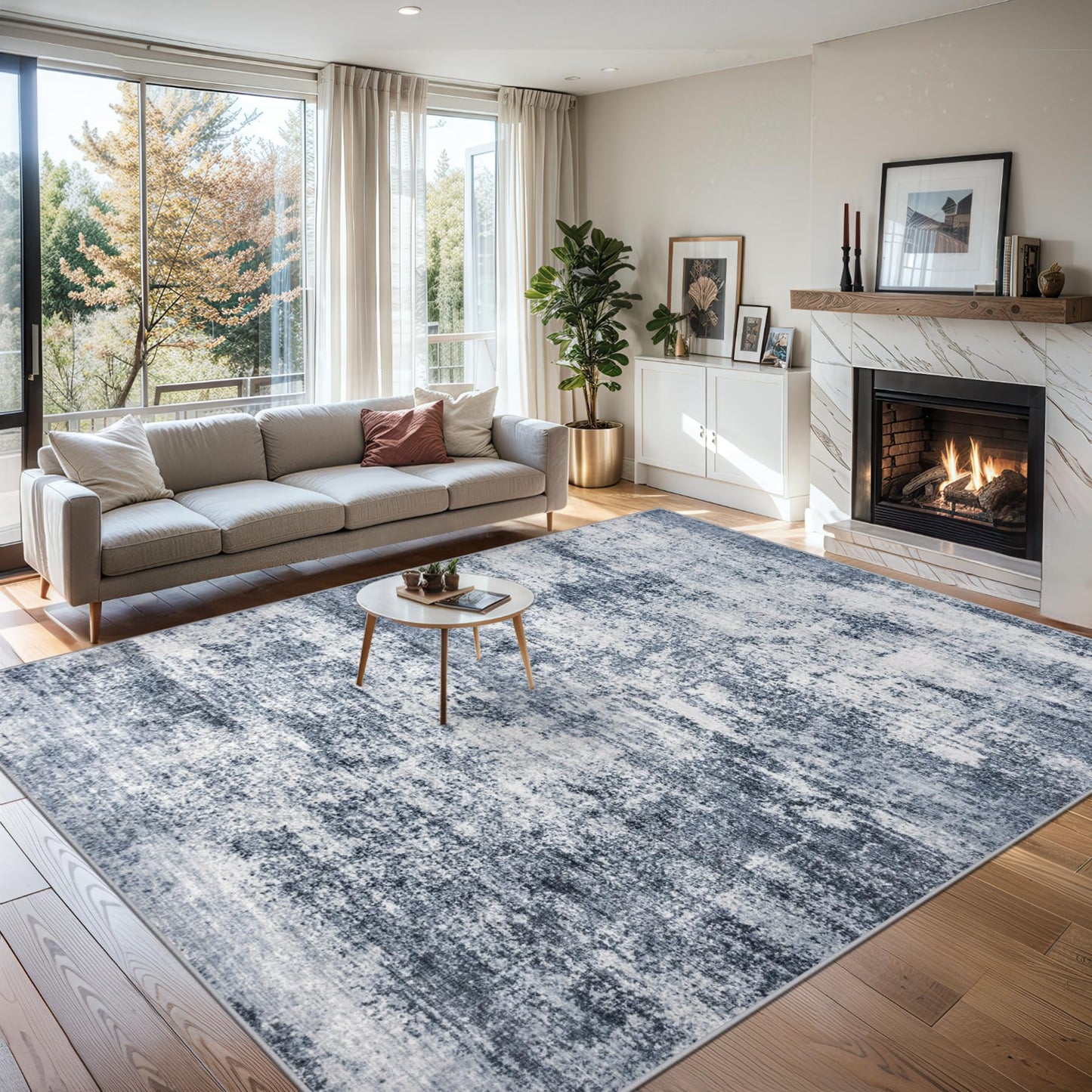 8x10 Area Rugs for Living Room - Washable Rug Modern Abstract Soft Large Neutral Non-Slip Carpet Indoor Floor Thin Carpets for Bedroom Dining Room Farmhouse Nursery Home Office Grey Blue