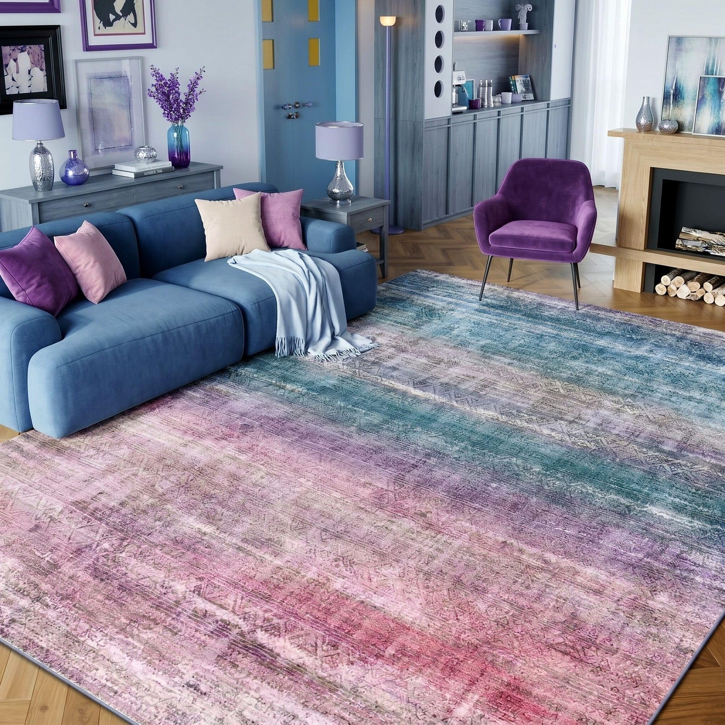 Kokia Abstract Area Rugs 9x12 Bedroom Washable Decor Low Pile Fluffy Non-Slip Non-Shedding Indoor Red Carpet Foldable Stain Resistant Floor Mat Living Room Dining Room, Oslo Orchid