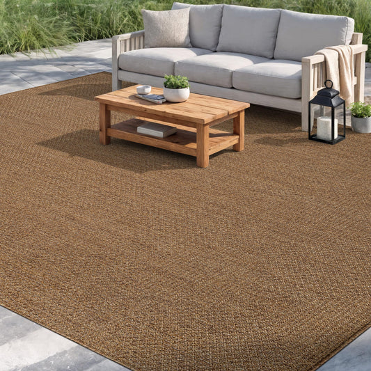 Rugshop Diamond Grid Indoor Outdoor Flat Woven Area Rug,Natural Jute-Style,Easy-Care Patio Rug for Backyard Porch Deck Balcony, 6'6" x 9' Sand/Natural