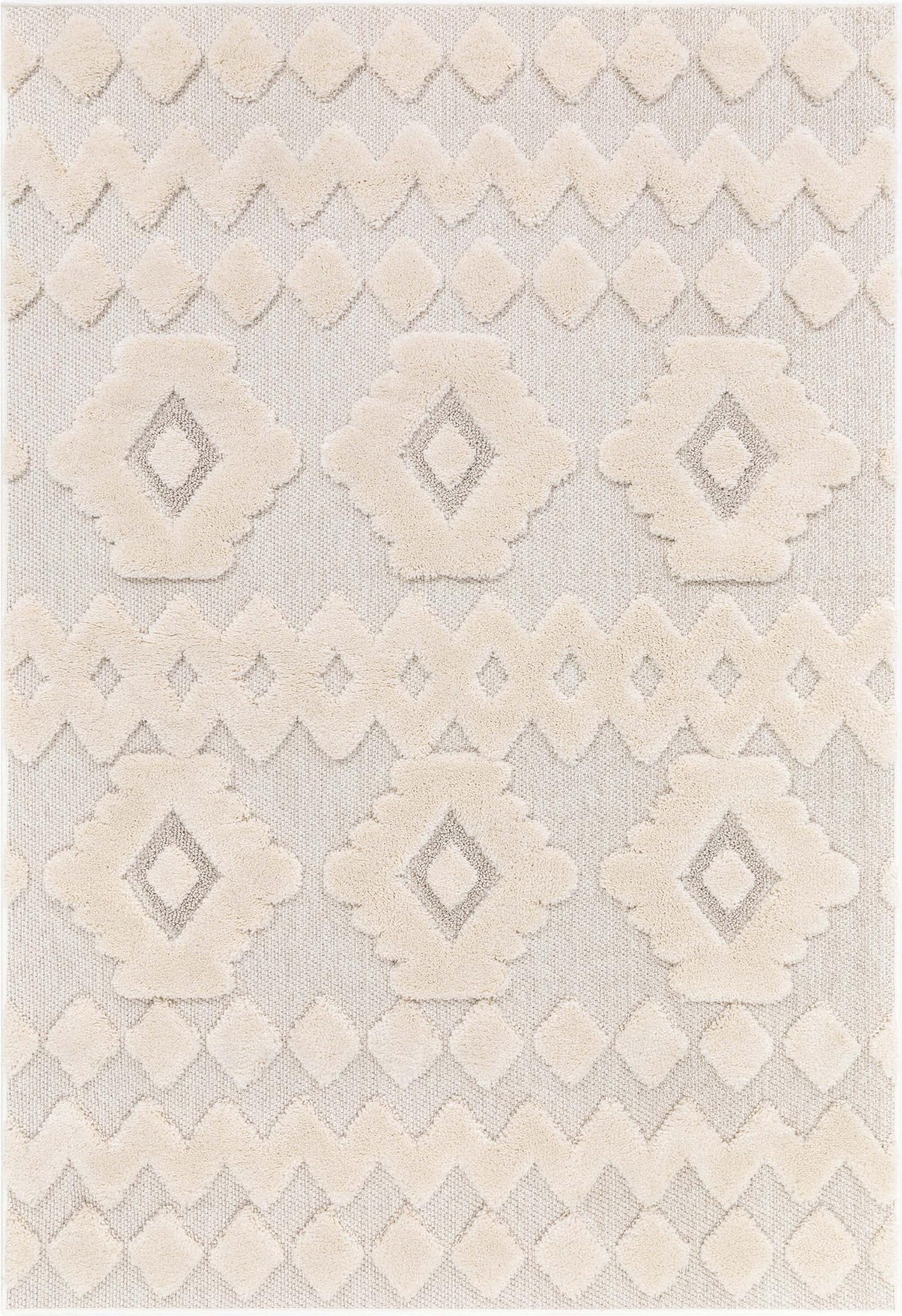 Well Woven Bellagio Chiara Tribal Moroccan High Pile Beige Flat-Weave 5'3" x 7'3" Area Rug