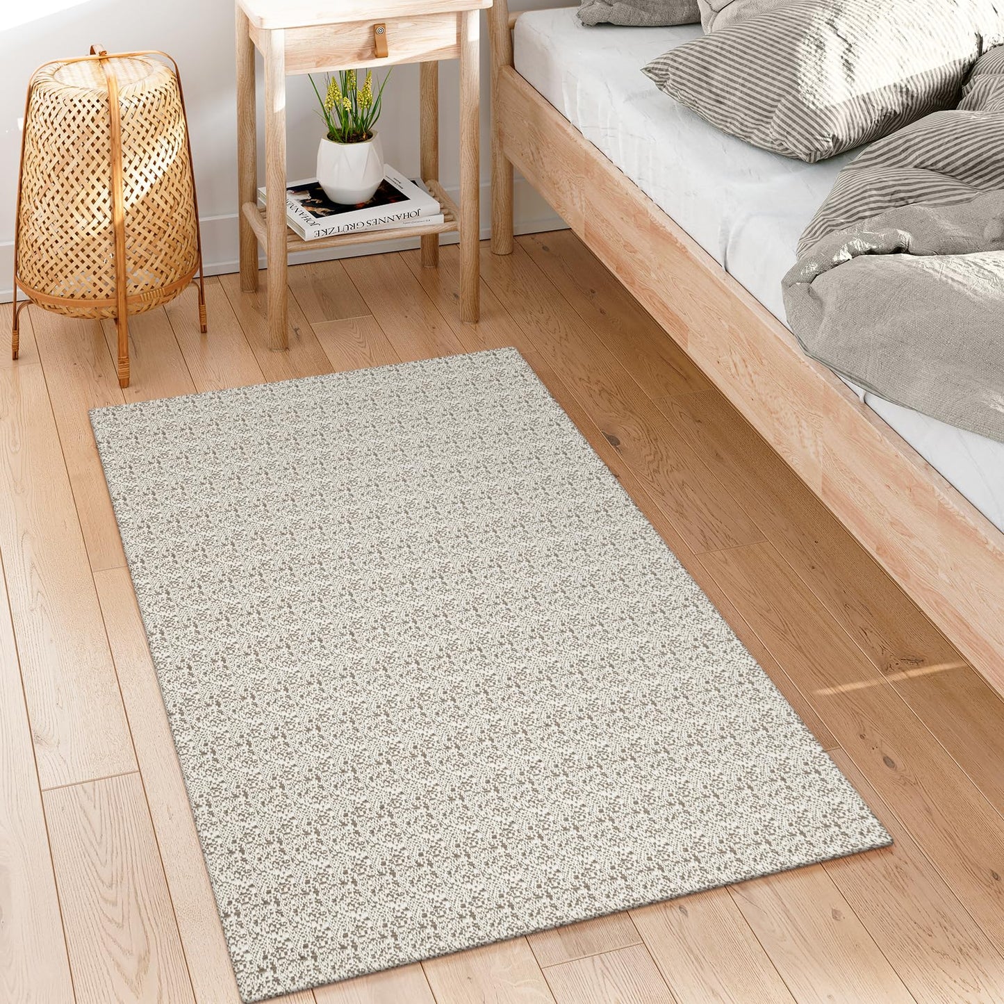 Collive Boho Washable Area Rugs 3x5 Kitchen Area Rugs Rubber Backed Woven Braided Carpet Non-Slip Farmhouse Bedroom Rugs Tan Indoor Front Door Rugs for Entryway Bathroom Balcony, Natural