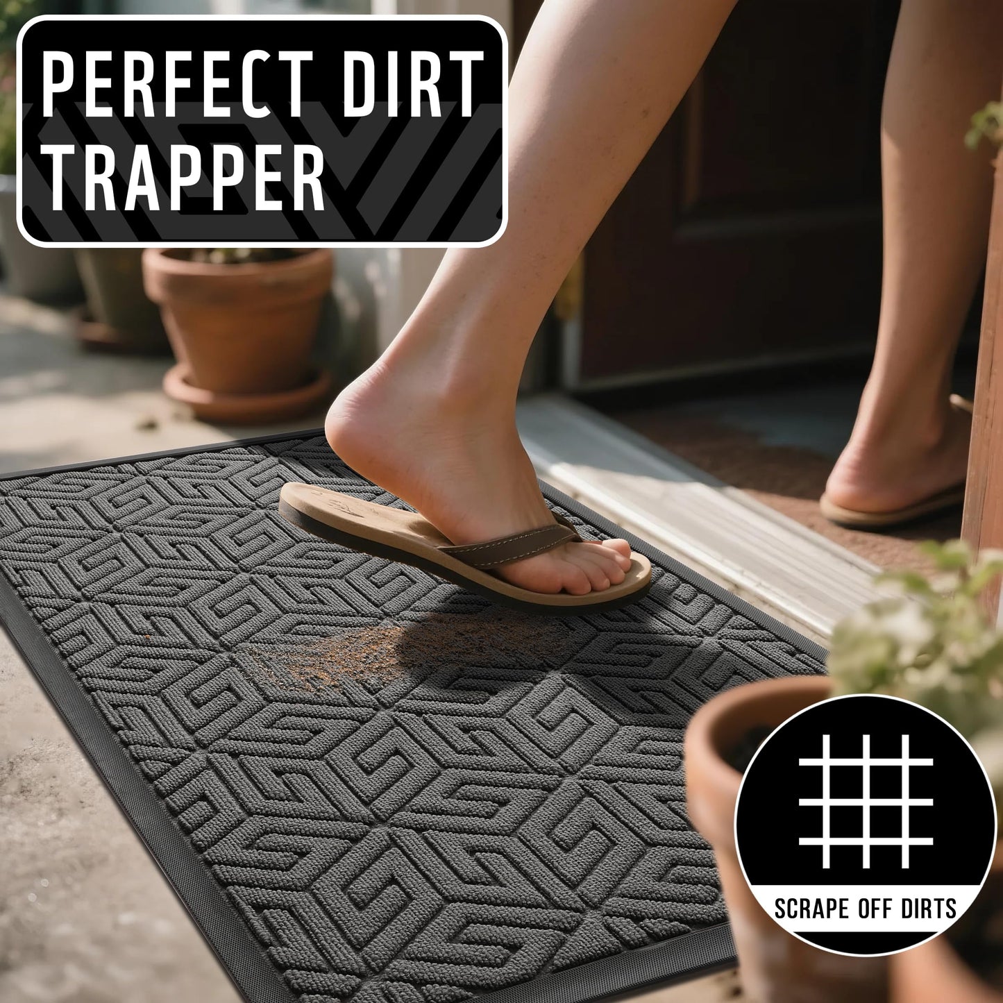 Yimobra Doormat Outdoor Entrance 29.5x17, All-Weather Waterproof Outdoor Mats for Front Door, Non Slip Welcome Door Mat for Patio Proch Outside Entryway Indoor, Gray