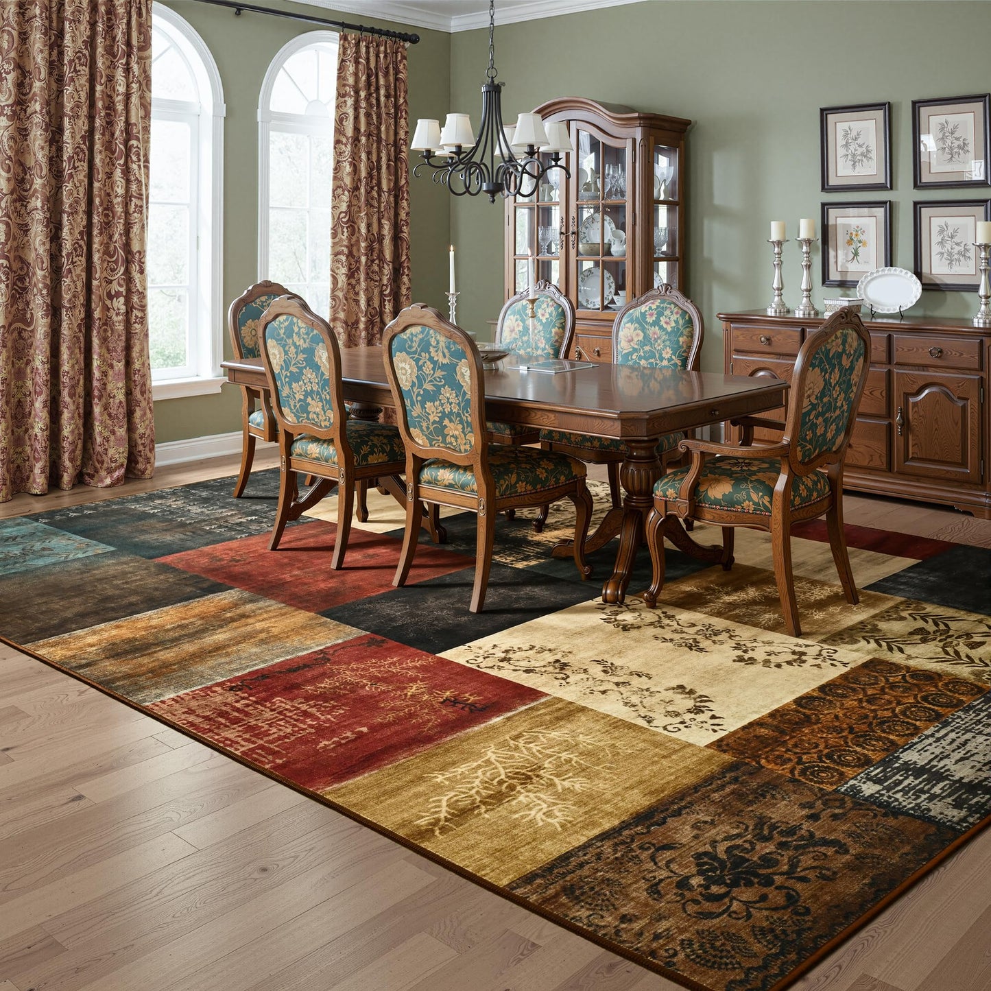 Tepook Modern Area Rug for Living Room, 8x10 Geometric Large Rugs for Bedroom, Washable Patchwork Rug Indoor Non-Slip Throw Carpets for Dining Room Office Farmhouse Home Decor, Multi