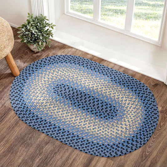 RRI Home Decor Tranquility TQ12 Blue 2' x 3' Oval - Braided Area Rug, Home Decor, Floor Mat or Bedroom Rug - Easy Care, Ideal for High Traffic Areas in Hallway and Living Room - Made in USA
