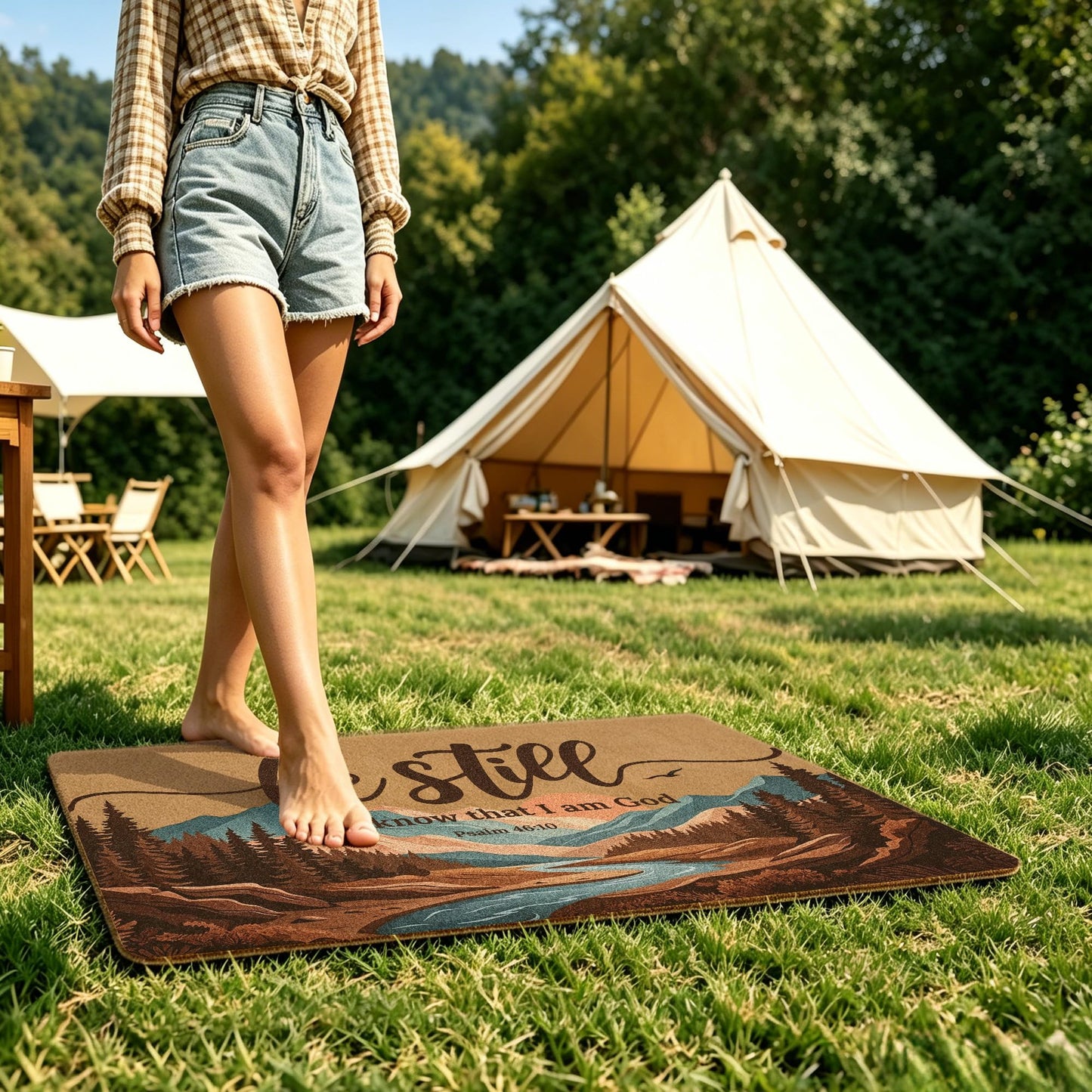 Dwept Christian Mountain Landscape Door Mat, Be Still and Know that I am God Bible Verse Religious Faux Coir Doormat Welcome Mats Outdoor Indoor Entrance Front Door Porch Entryway, 17x30 Inches
