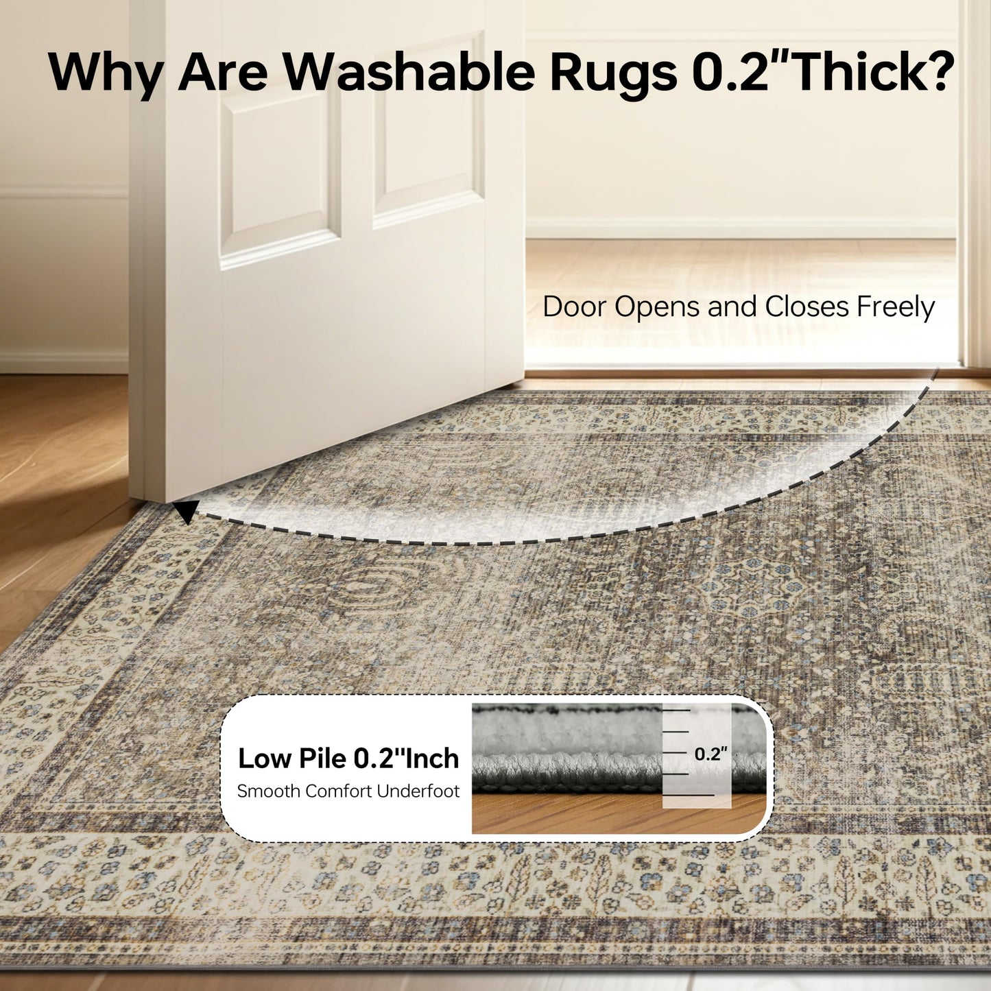 RCTJHOME 4x6 Brown Vintage Oriental Washable Area Rug Non-Slip Soft Carpet