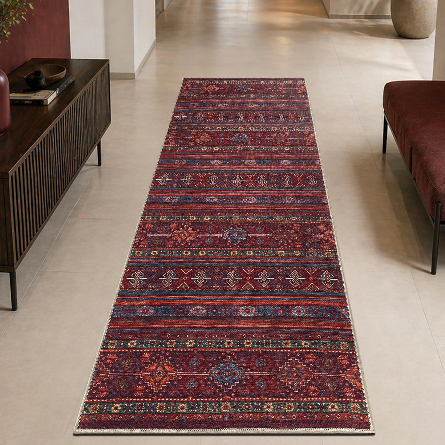 Keen Home Design 30"x84" Rug - Machine Washable Runner Rug with Non-Slip Backing, Ideal for Hallway, Entryway, Kitchen, Laundry Room - Vintage, Easy Clean, Durable, Low Pile Rug - (2'6" x 7')