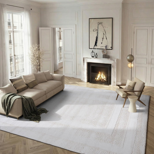 SAFAVIEH Florida Shag Collection Area Rug - 9'6" x 13', Creme & Creme, Border Design, Non-Shedding & Easy Care, 1.2-inch Thick Ideal for High Traffic Areas in Living Room, Bedroom (SG454-1111)