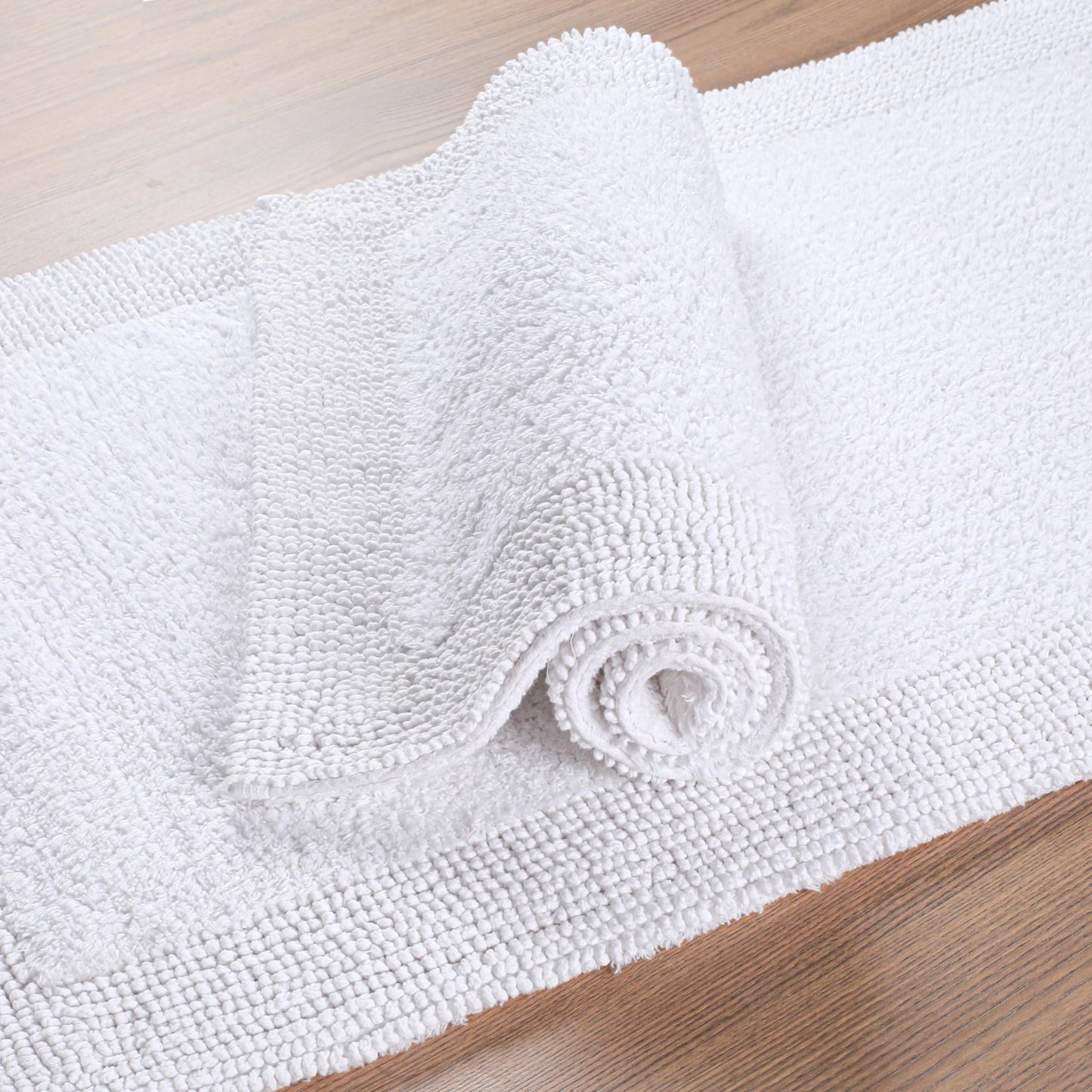 Bedding Craft Cotton Bathroom Mat Set, Reversible Water Absorbent Bath Mat Rug, Machine Washable, 2 Pieces (17x24 + 21x34)