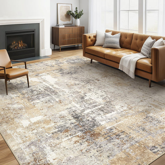 Area Rug Living Room Rugs: 5x7 Washable Large Abstract Modern Soft Stain Resistant Indoor Floor Non Slip Accent Carpet for Bedroom Nursery Playroom Dining Room Office Dorm Home House- Gray Gold