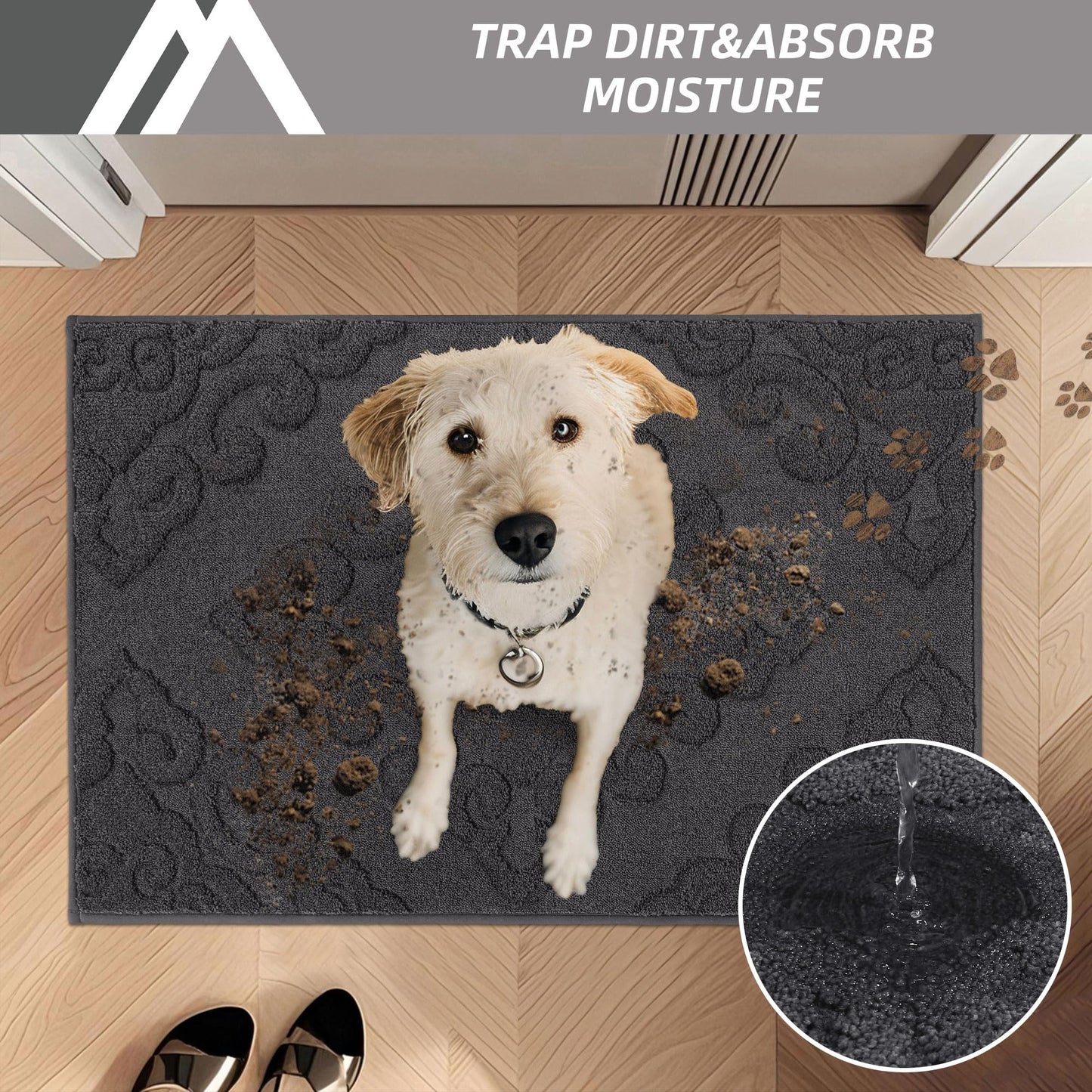 COSY HOMEER Dirt Trapper Door Mat, Absorbent Entry Rugs, 20"x32", Dark Grey