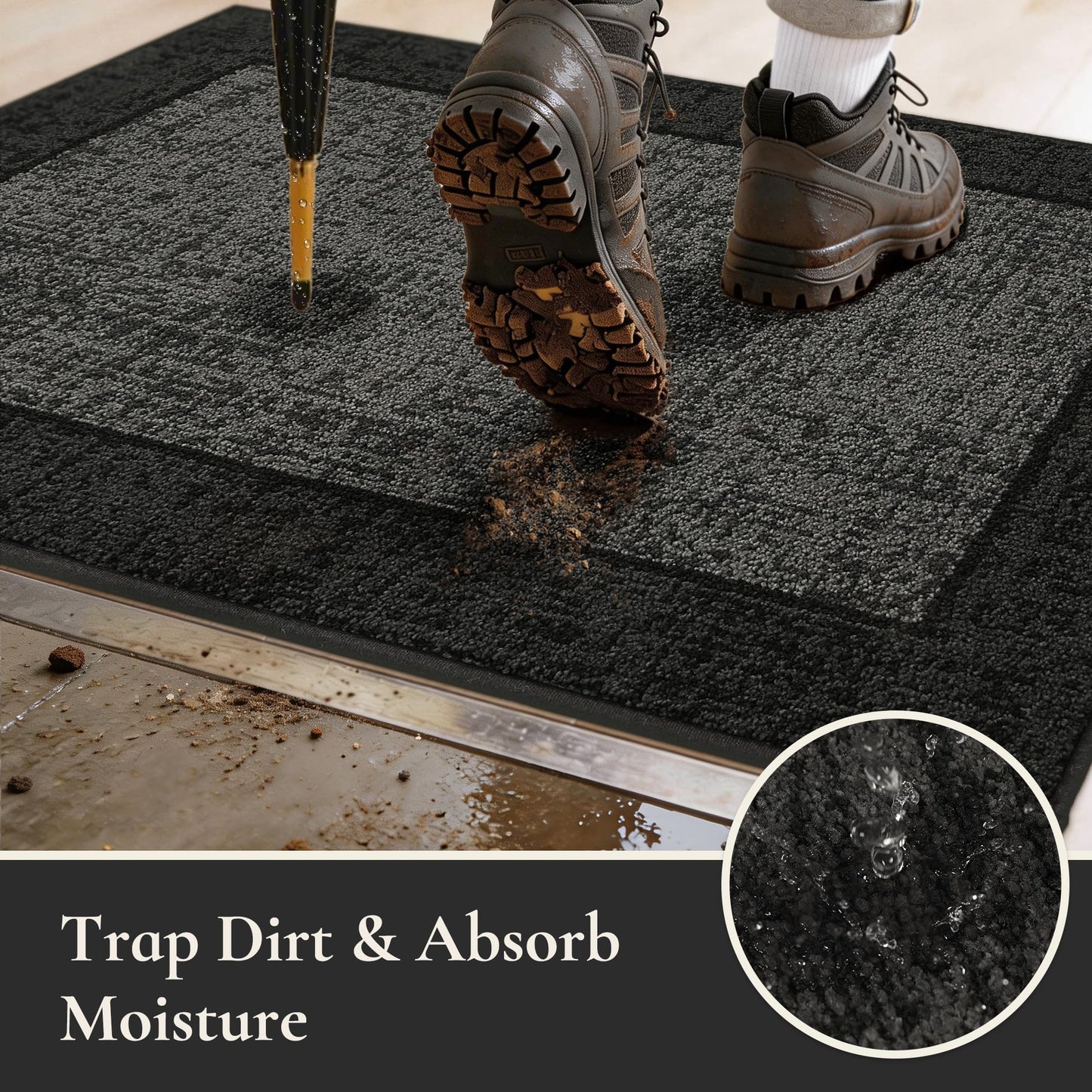 MatMaven Dirt Trapper Door Mat 20"x 32", Non Slip Washable Doormat, Stain Removal and Absorbent Welcome Mat, Floor Mats,Low Profile Entrance Dog Door Mats for Front Back Door,Dark Grey & Charcoal