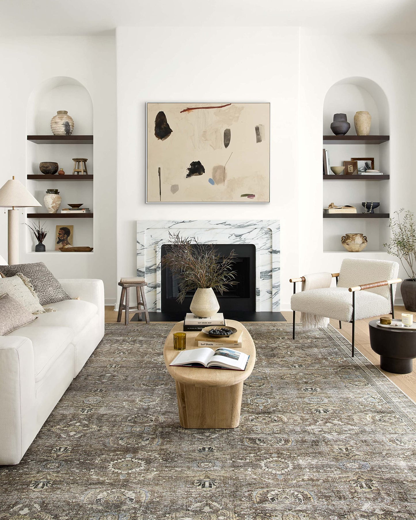 Loloi Layla Collection LAY-13 Antique/Moss 7'-6" x 9'-6" .13" Thick Area Rug, Soft, Durable, Vintage Inspired, Distressed, Low Pile, Non-Shedding, Easy Clean, Printed, Living Room Rug