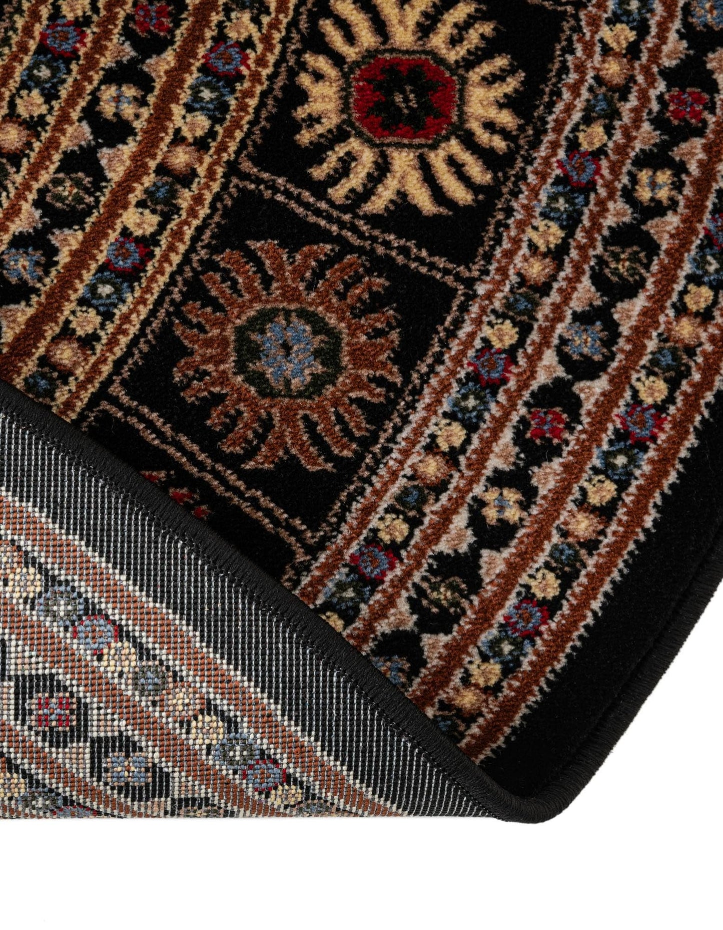 Rugs.com Bokhara Collection Rug – 3 Ft Round Black Medium-Pile Rug Perfect for Kitchens, Dining Rooms
