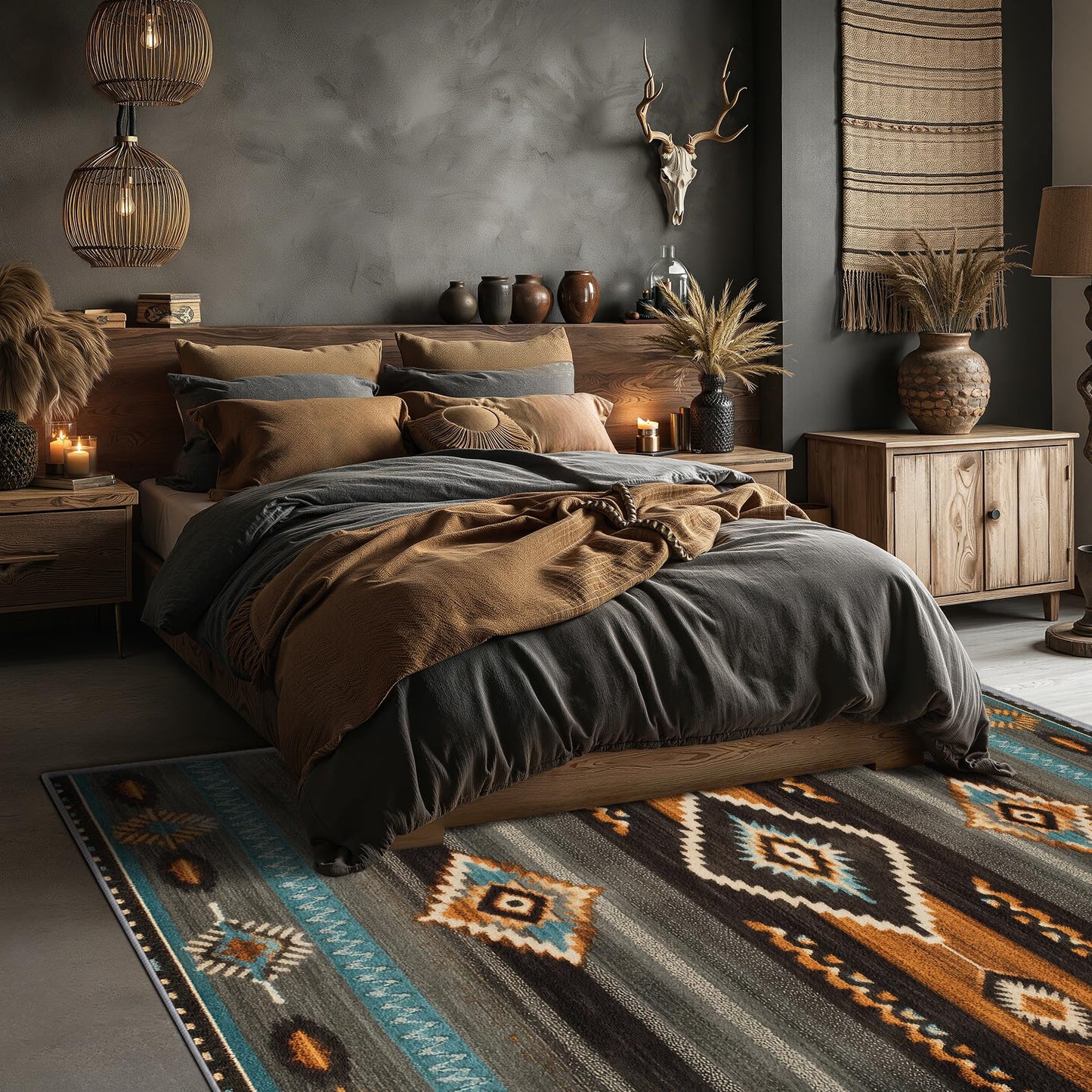Aquailis Southwest Rugs for Living Room - Navajo Rug, 4x5 Rug, Aztec Tribal Area Rug, Indian Navajo Washable Rugs for Living Room Bedroom, Native American Carpet - Home Decor, Southwest Gifts for Men