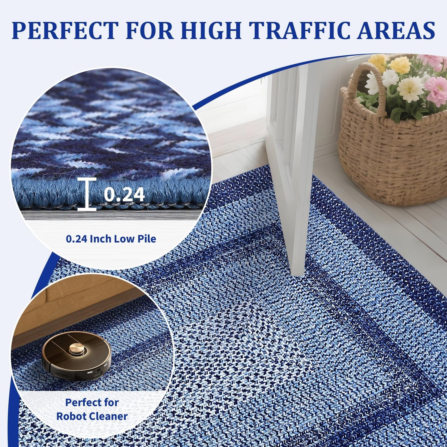 Garvee Printed Rug (Not Woven!) 4x6 Washable Entryway Rug Bedroom Rugs with Non Slip Rubber Backing, Farmhouse Braided Pattern Soft Low Pile Rustic Accent Rugs for Entrance Living Room Home Decor
