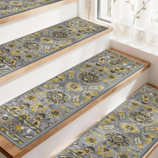 COSY HOMEER-Stair-Treads-for-Wooden-Steps Washable Indoor Stair Treads Non Slip 8" X 30" Soft Stair Carpet Treads Reusable Peel and Stick Stair Runner Rug for Kids, Elders and Pets 15pcs