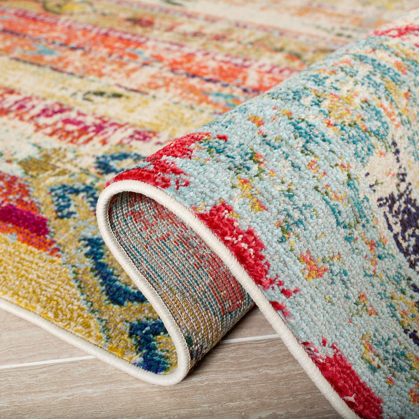 SAFAVIEH Madison Collection Area Rug - 10' x 14', Blue & Orange, Boho Chic Tribal Distressed Design, Non-Shedding & Easy Care, Ideal for High Traffic Areas in Living Room, Bedroom (MAD422F)