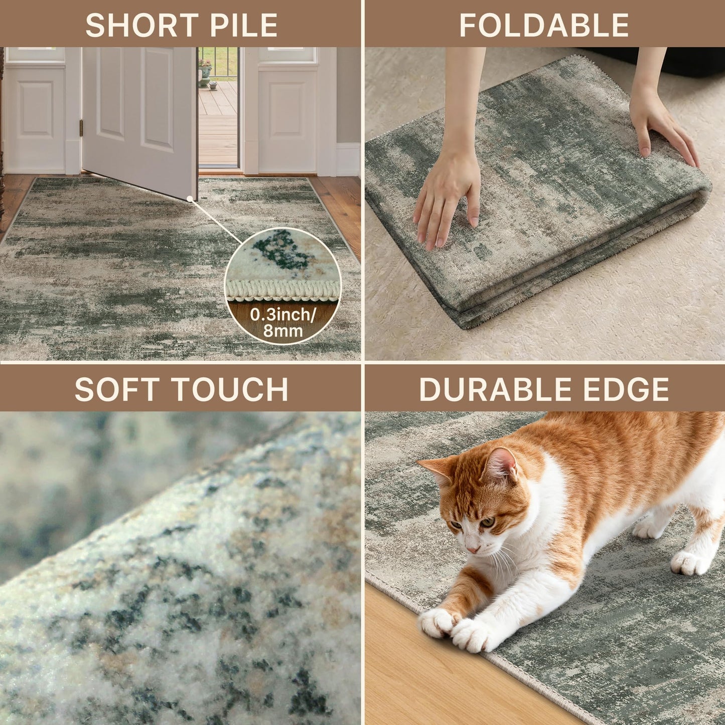 GENIMO 2x3 Rugs for Entryway, Washable Bathroom Kitchen Rugs Non Slip, Modern Abstract Soft Small Area Rug Indoor, Low Pile Throw Carpet, Sage Sand