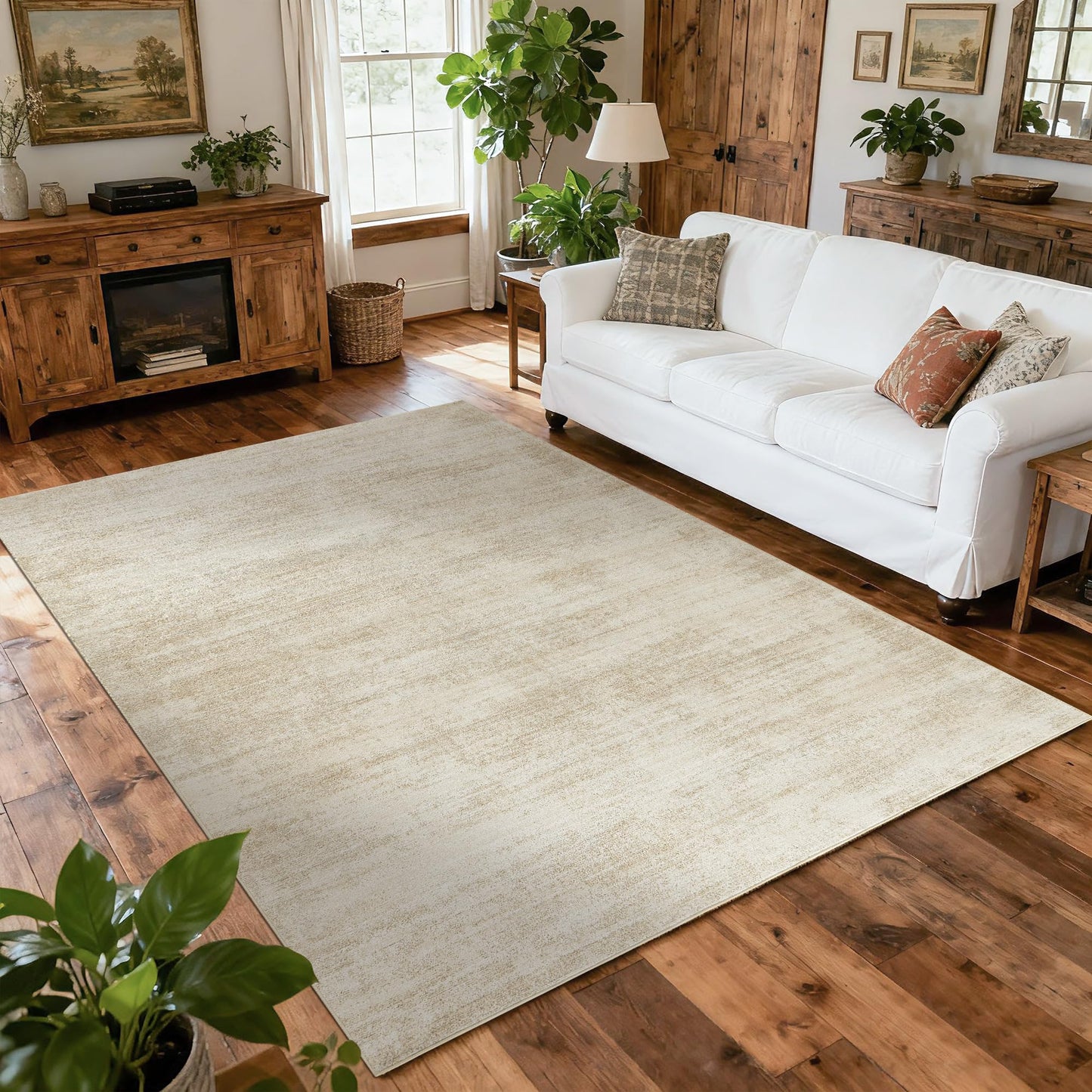 BILEEHOME 5x8 Area Rugs for Living Room, Neutral Abstract Modern Farmhouse Boho Rugs for Dining Room Bedroom, Tan Brown with Cream Beige
