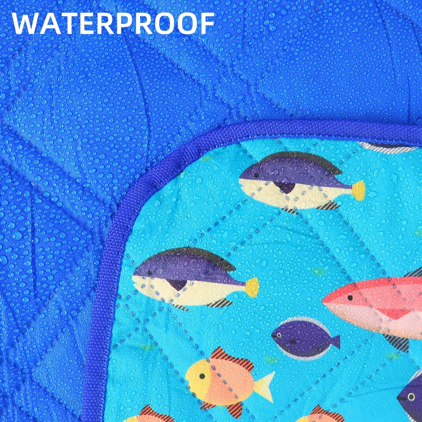 PICYALO Picnic Blanket, 80x80 Inches, White Fish Pattern, Double Thickened with 150g Cotton, Portable Foldable with Leather Carry Strap
