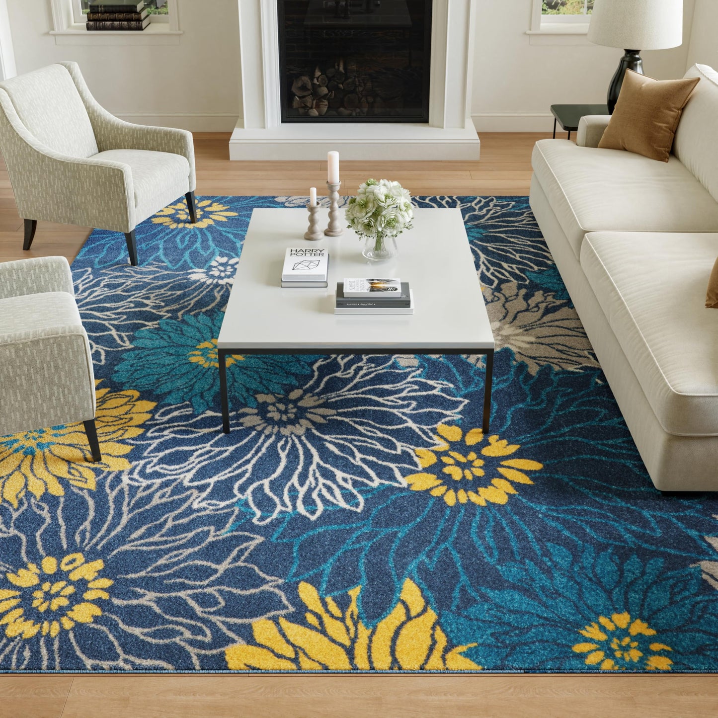Nourison Home Passion Blue 8' x 10' Area Rug - Easy Clean, Non Shedding, Bed Room, Living Room, Dining Room, Kitchen (8' x 10')