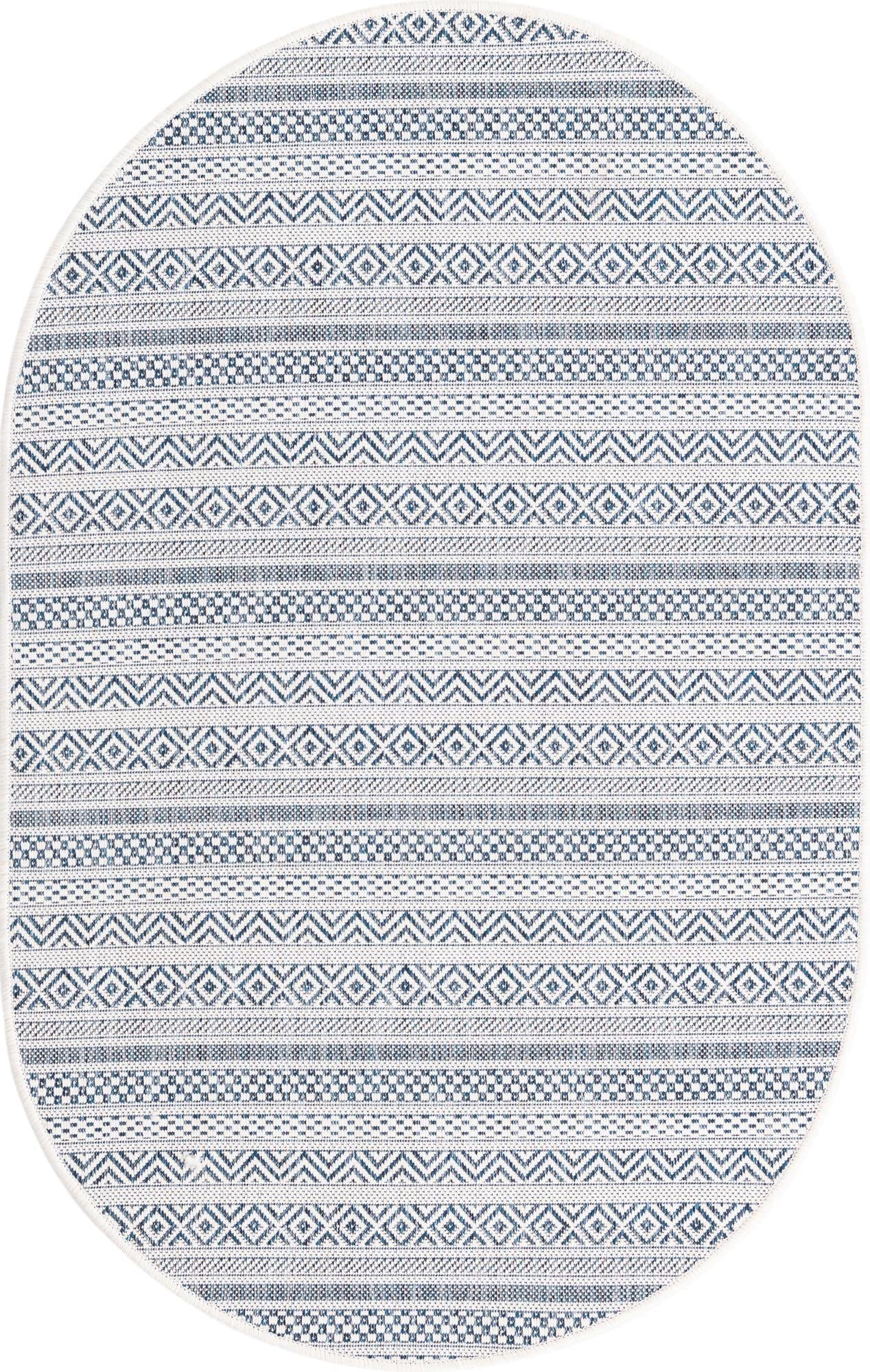 Unique Loom Outdoor Striped Collection Area Rug - Maia (3' 3" x 5' 3" Oval, Light Blue/Ivory)