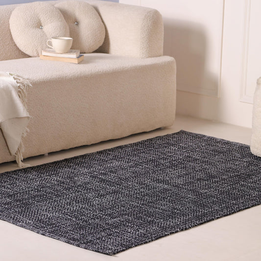 HOMEMONDE 4x6 ft Cotton Herringbone Area Rug - Abstract Accent Cotton Rug - Reversible Boho Lightweight for High Traffic Areas Kitchen, Mudroom, Entryway, Livingroom (Black)