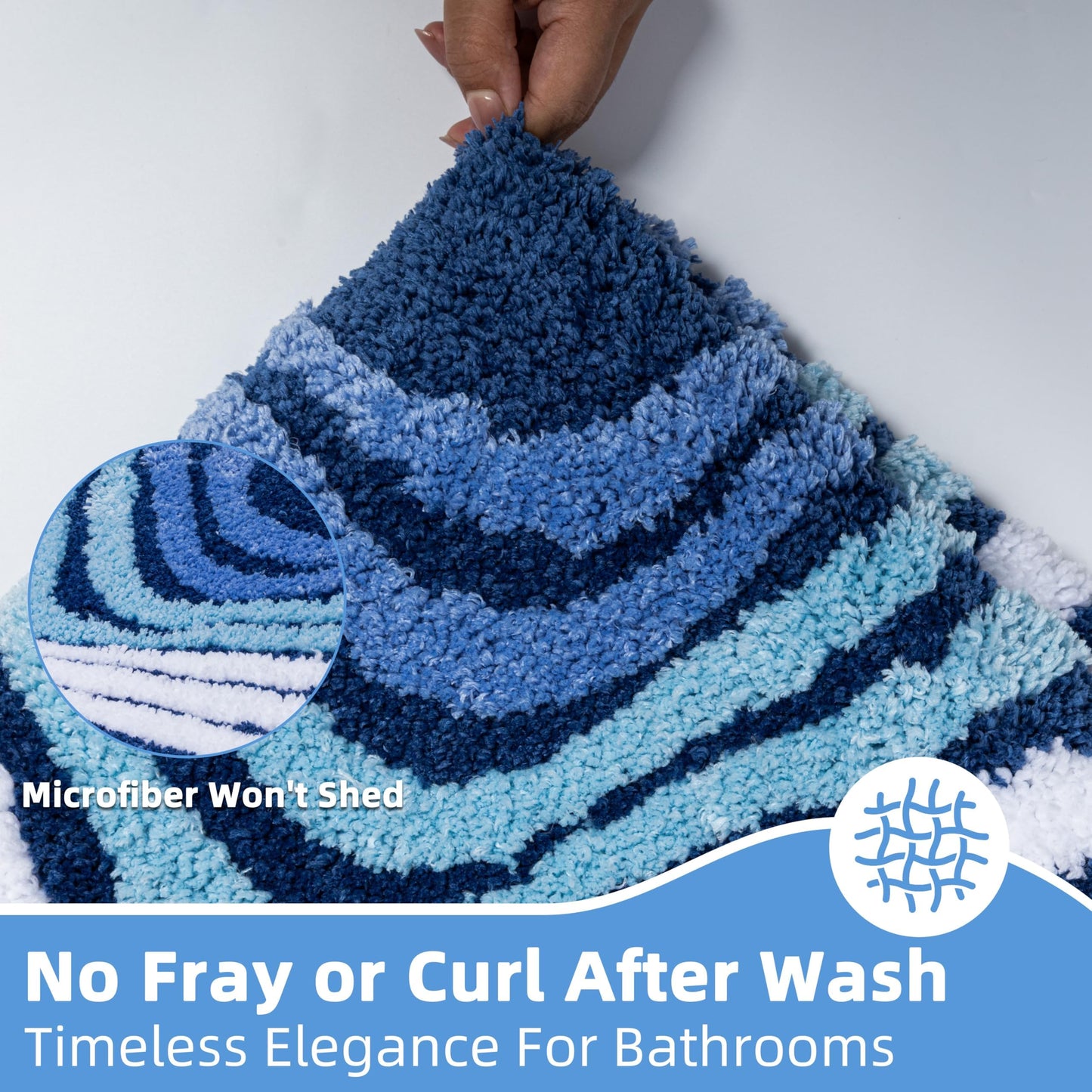 Cevolyn Funky Blue Bathroom Rug, Absorbent Non Slip High Pile Tufted Bath Mat with 3D Striped Pattern, Plush Microfiber Shower Rug for Bathroom Sink, Tub, Machine Washable, 16"x24"