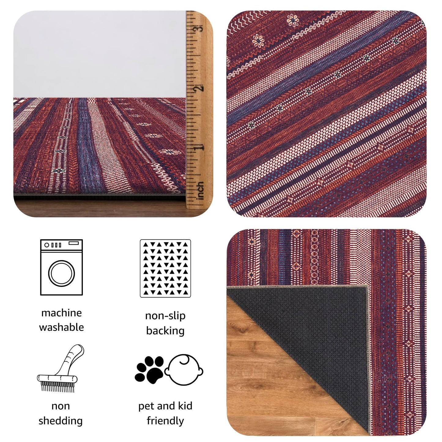 Keen Home Design 48"x72" Rug - Machine Washable Area Rug with Non-Slip Backing, Ideal for Living Room, Dining Room, Bedroom - Vintage, Easy Clean, Durable, Low Pile Rug - (4' x 6')