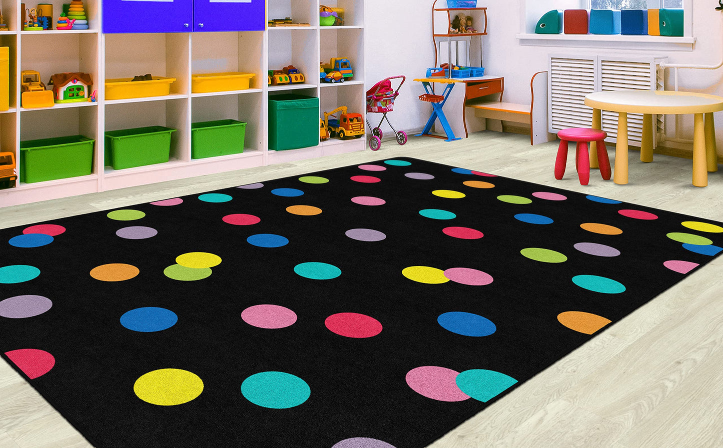 Flagship Carpets Just Teach Rainbow Polka Dots Classroom Area Rug for Indoor Classroom Learning or Kid Bedroom Educational Play Mat, 5'x7'6", Multi