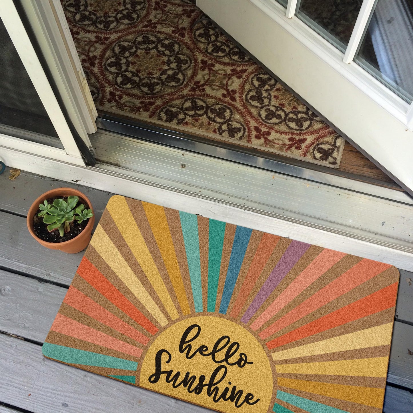 XLDLIOO Boho Sunshine Door Mat, Spring Doormats, Classroom Welcome Mat, Summer Hello Sunshine Welcome Front Door Mat Indoor Outdoor Entrance, Boho Artificial Coir Doormat Rugs for Patio 30x17in