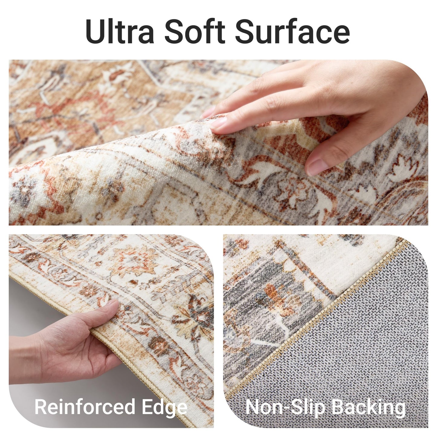 befbee Washable Area Rug 8x10, Large Soft Rugs for Living Room Stain Resistant Non-Slip Backing Rugs for Bedroom, Vintage Clearance Large Area Rug (Turmeric/Grey,8'x10')