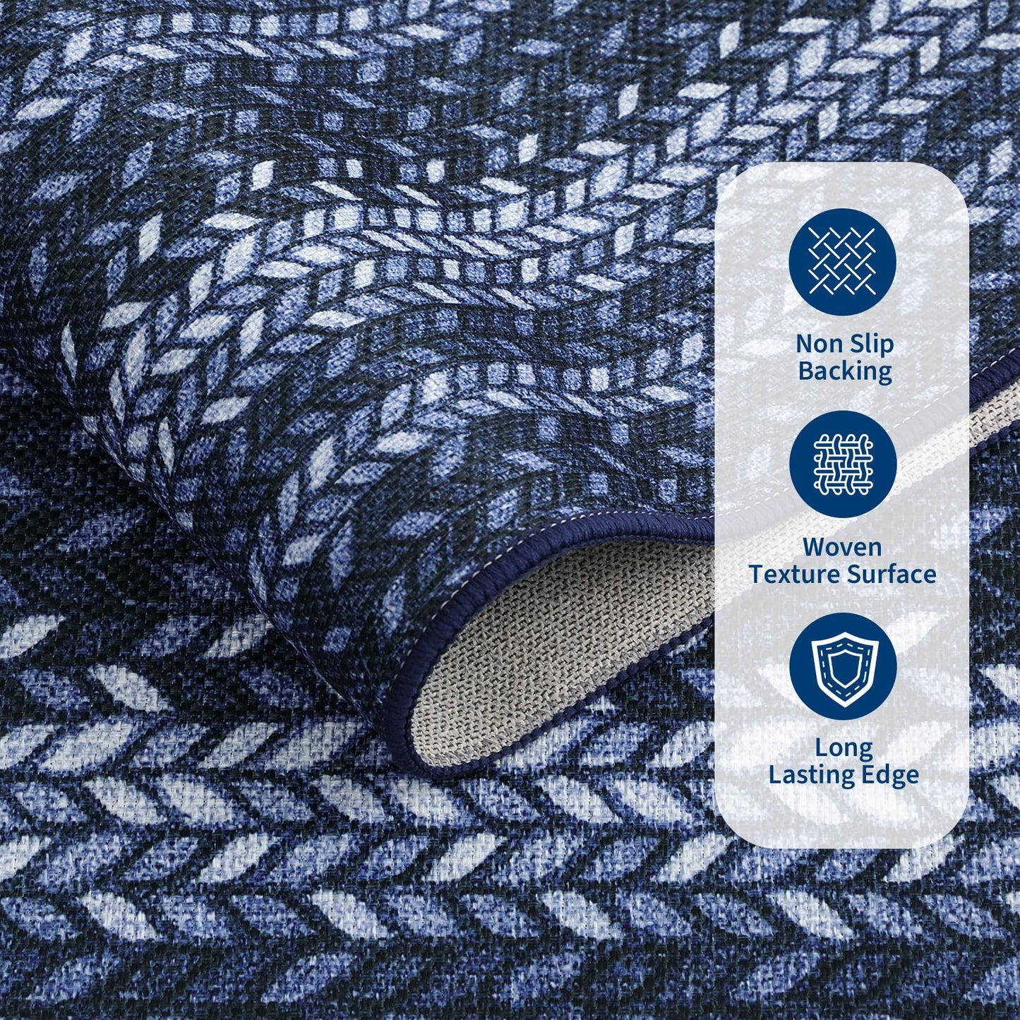 Braided 5x7 Rugs for Living Room Washable Easy Jute Outdoor Patio Rug Non Slip Stain Resistant Modern Bordered Bedroom Throw Carpet Indoor Outdoor Low Pile Area Rugs for Porch Kitchen, Slate/Blue