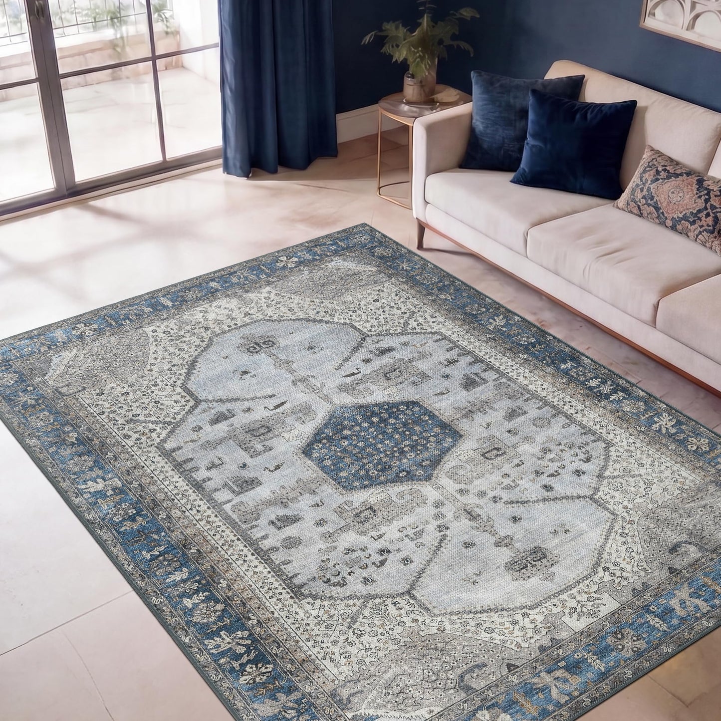 Keen Home Design 3x5 Rug - Machine Washable Entry Rug with Non-Slip Backing, Ideal for Enteryway, Kitchen, Bathroom, Laundry Room - Vintage, Easy Clean, Durable, Low Pile Rug - (3' x 5')