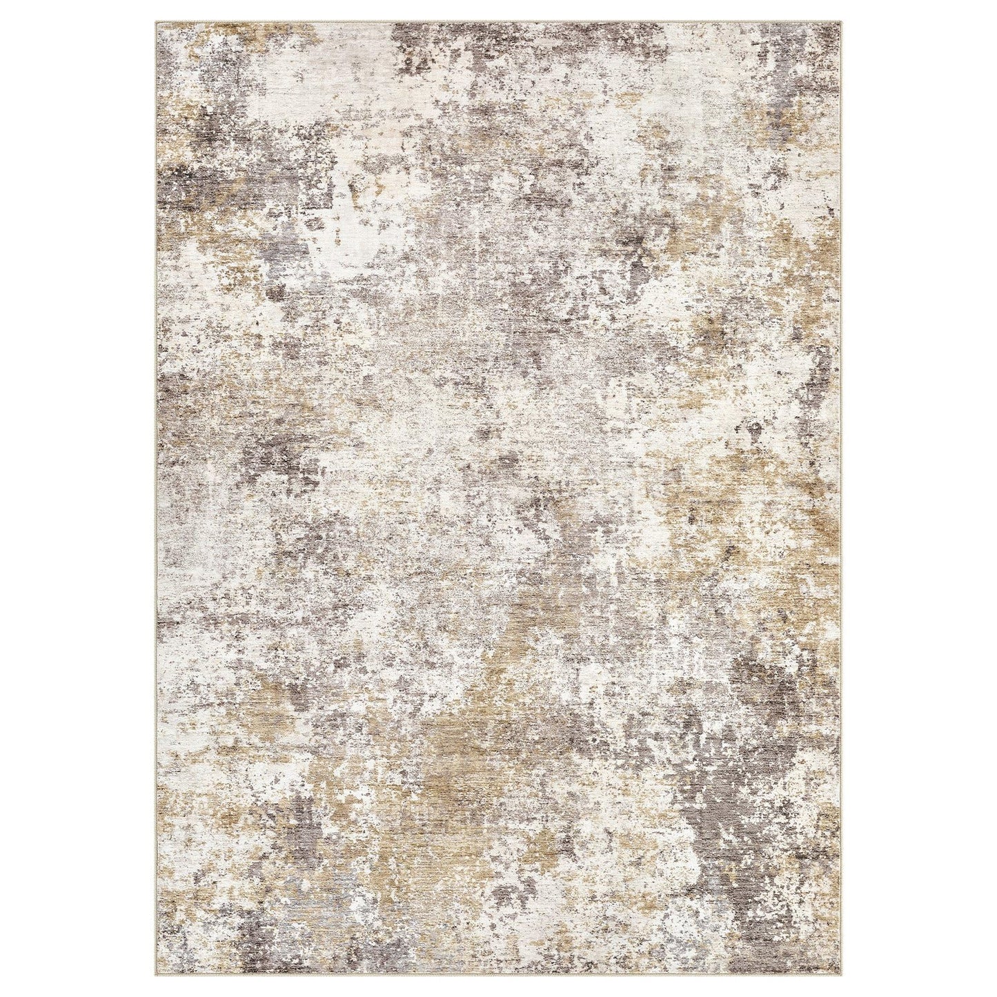 Nakagishi 9X12 Area Rugs for Living Room: Washable Modern Abstract Rug with Non-Slip Silicone Backing Low Pile Soft Carpet for Bedroom & Dining Decor Ideal for Families with Kids and Pets-Brown