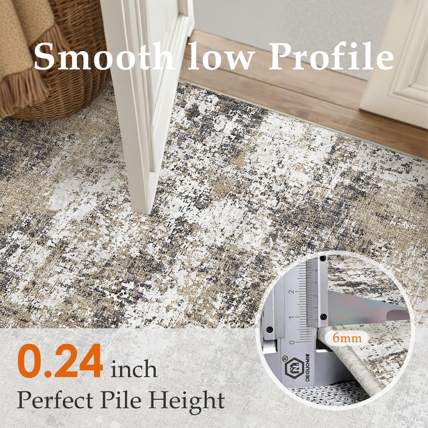 PureCozy 5x7 Abstract Area Rug Brown Washable Non Slip Living Room Carpet Modern Neutral Low Pile Soft Bedroom Throw Rug Contemporary Indoor for Kitchen Office Laundry Dining Room Bathroom