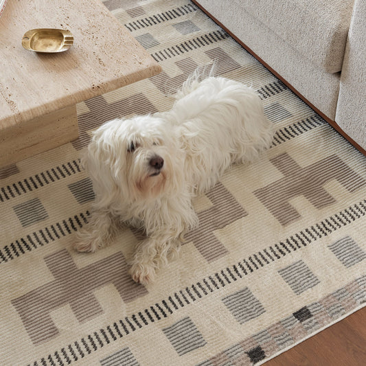 Revival Rugs Comb 5'x8' Area Rugs for Living Room Bedroom Dining Room - Washable, 100% Recycled, Oeko-TEX Certified, Modern, Medium Pile, Beige, Cream, Gray