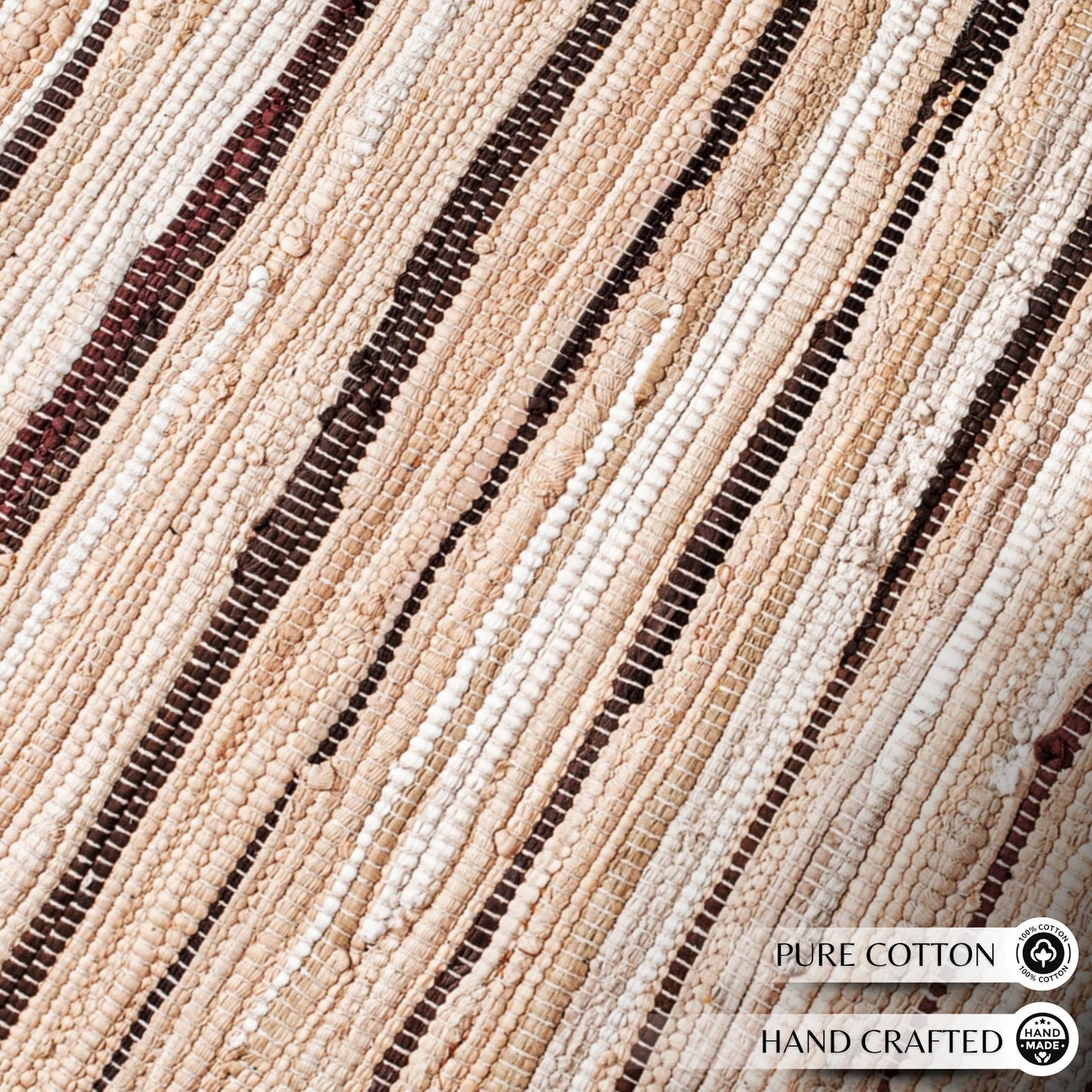 Cotton Hand Woven Chindi Rug 2x3 Feet - Beige, Decorative Soft Throw Indoor Floor Rag Rugs Ideal for Entryway, Kitchen, Kids Room | Durable Lightweight Neutral Home Space Dhurrie for Costal Décor
