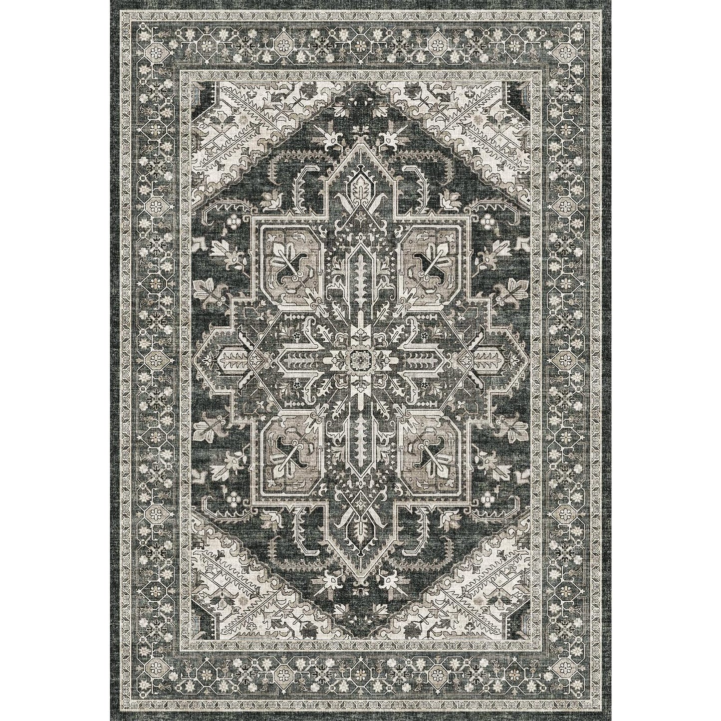 WITSHOCK Living Room Area Rugs 5x7: Washable Rug Boho Soft Non-Slip Low Pile Stain Resistant Foldable Carpet for Bedroom Playroom Dining Room Office Kitchen Farmhouse Home Decor Rug-Bitter Black