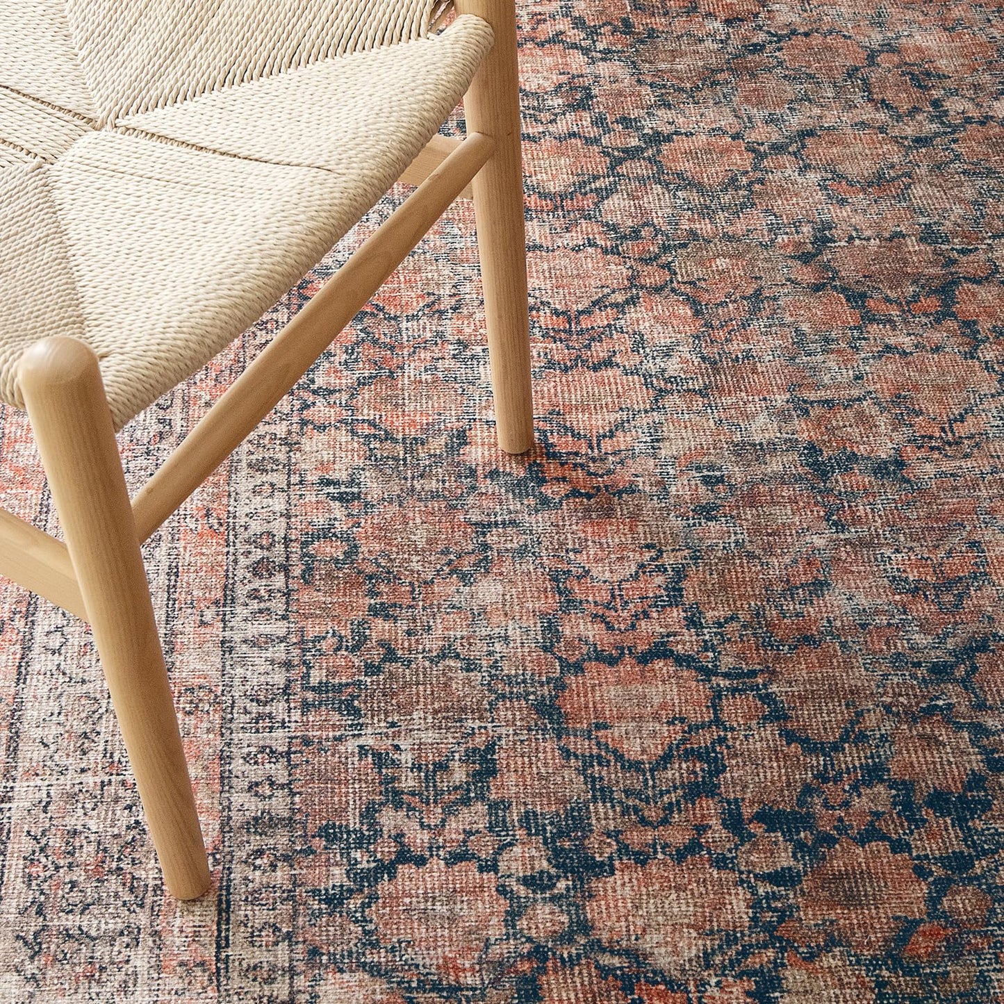 KNOTTING MATTERS Rustica 5’ x 8’ Area Rug – Clay Rose & Blue-Cast Graphite Heritage Flatweave, Low-Pile – Easy Clean Area Rug – Perfect for Living Room, Dining Room, Bedroom – Pet & Kid Friendly