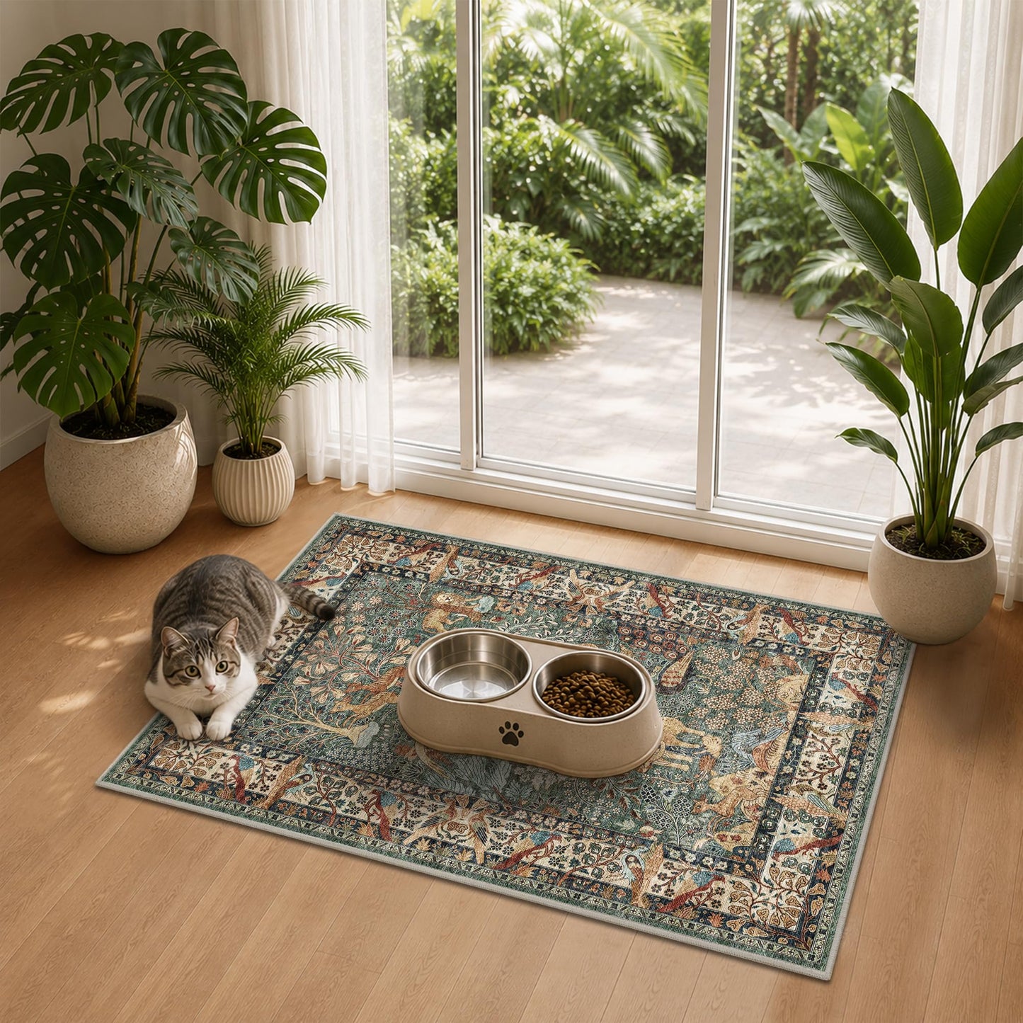 NakedCloud 2x3 Indoor Door Mat, Trees and Animals Print Rug Non-Slip Washable Low Pile Soft Floor Mat for Front Door Entryway Kitchen Bedroom, Green