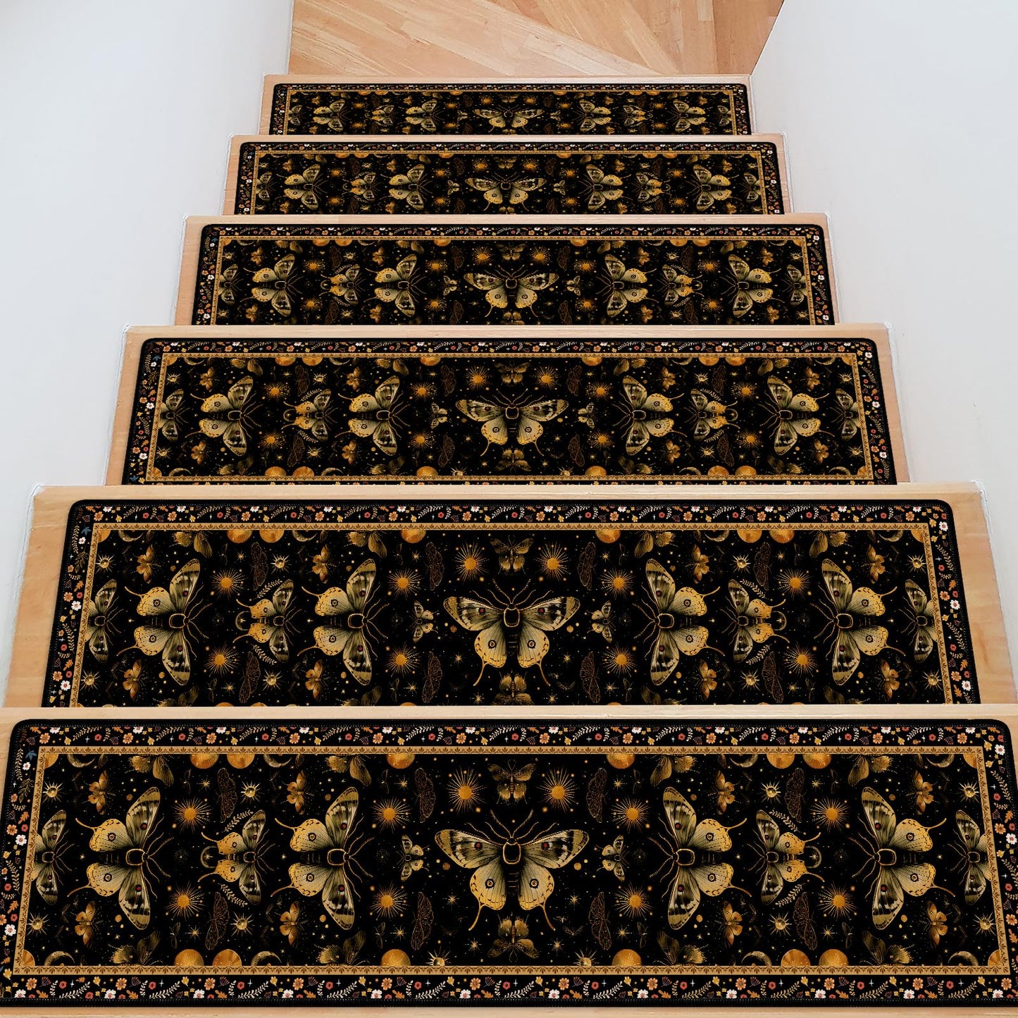InIsaJace Stair Treads for Wooden Steps, 15 Pack Moth Stair Runners Covers Non Slip Indoor 8" X 30", Washable Carpet Rugs with Silicone Backing for Kids Elders and Dogs